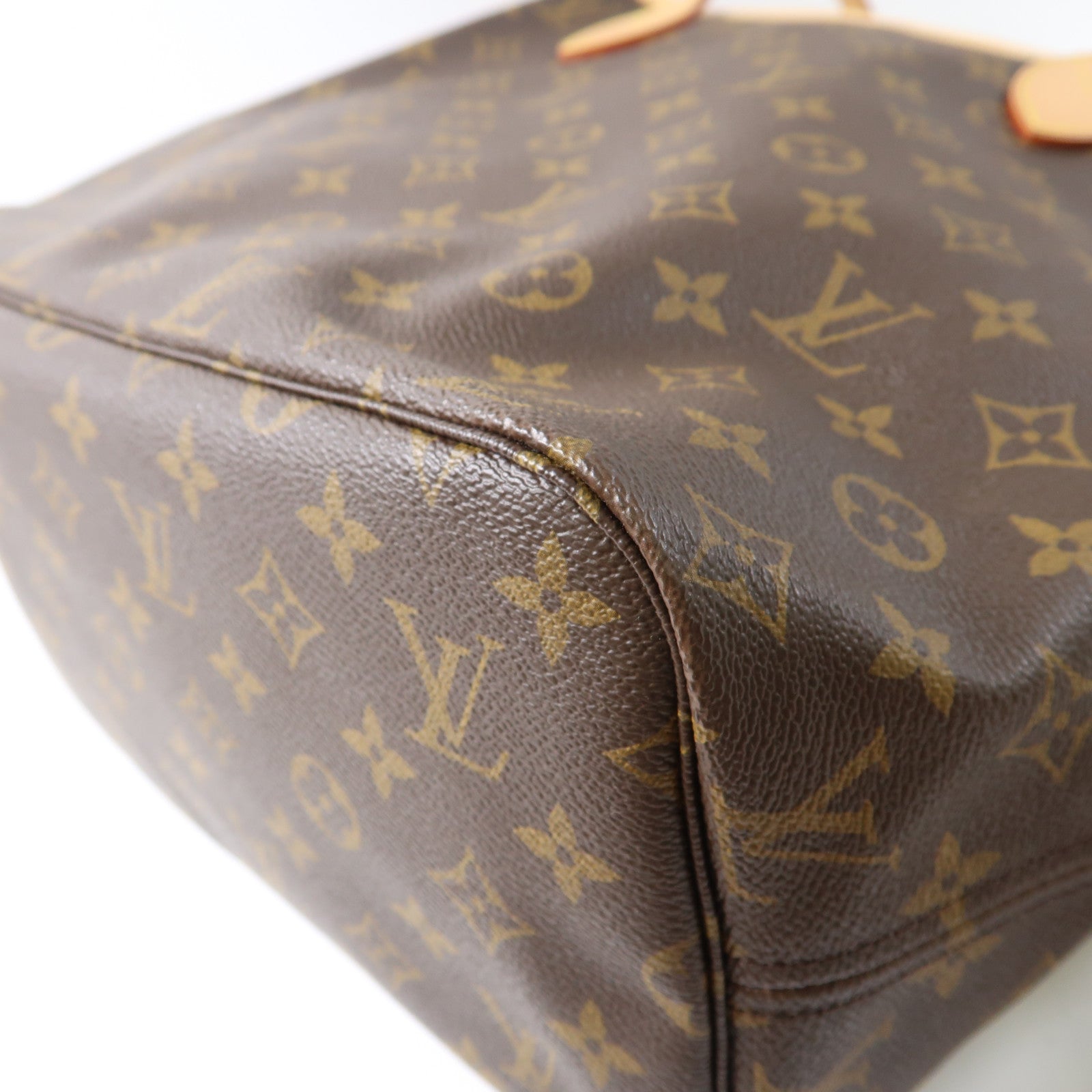 LOUIS VUITTON Monogram Neverfull MM金扣手挽袋啡色