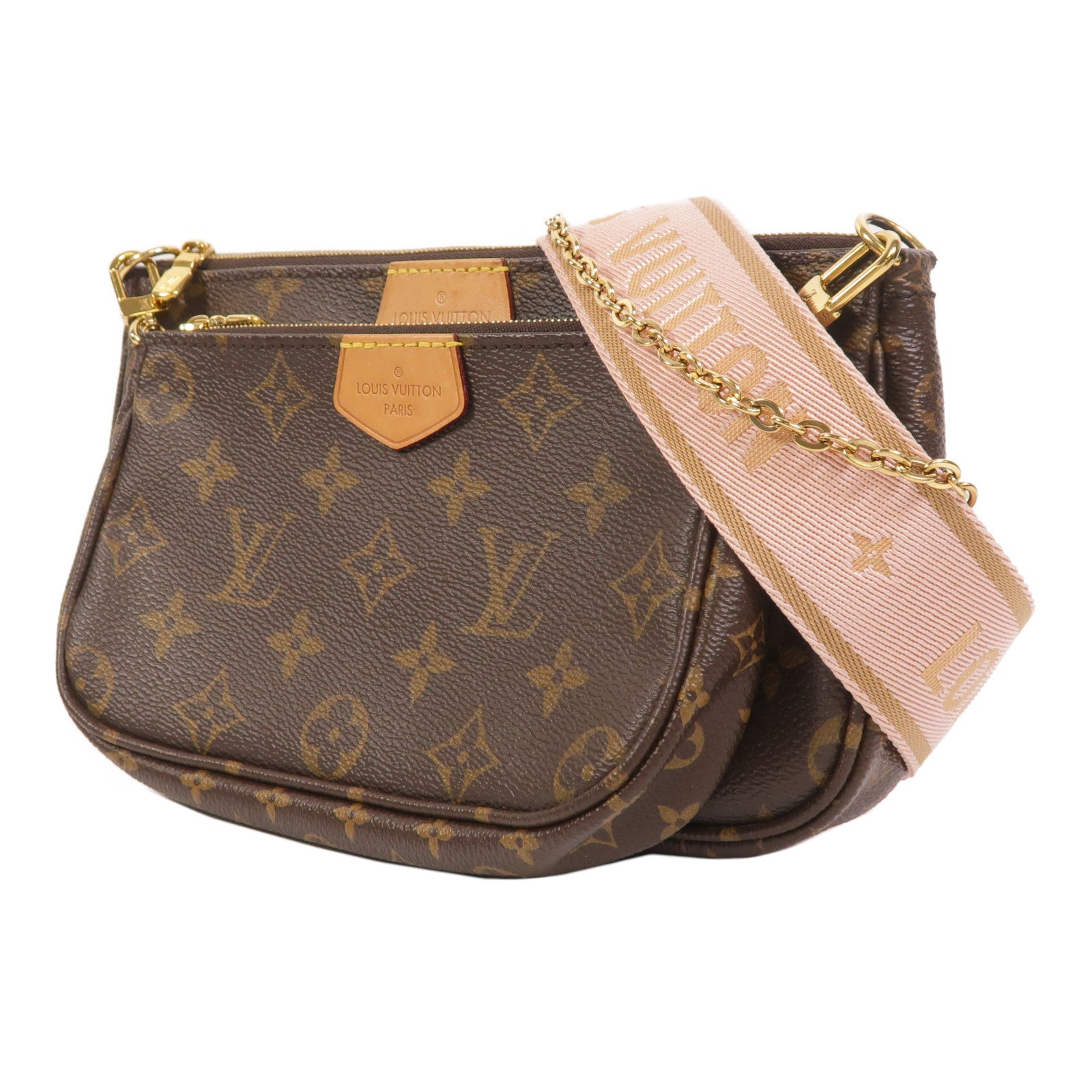 LOUIS VUITTON Monogram Multi Pochette Accessoires金扣手挽肩背兩用袋棕色