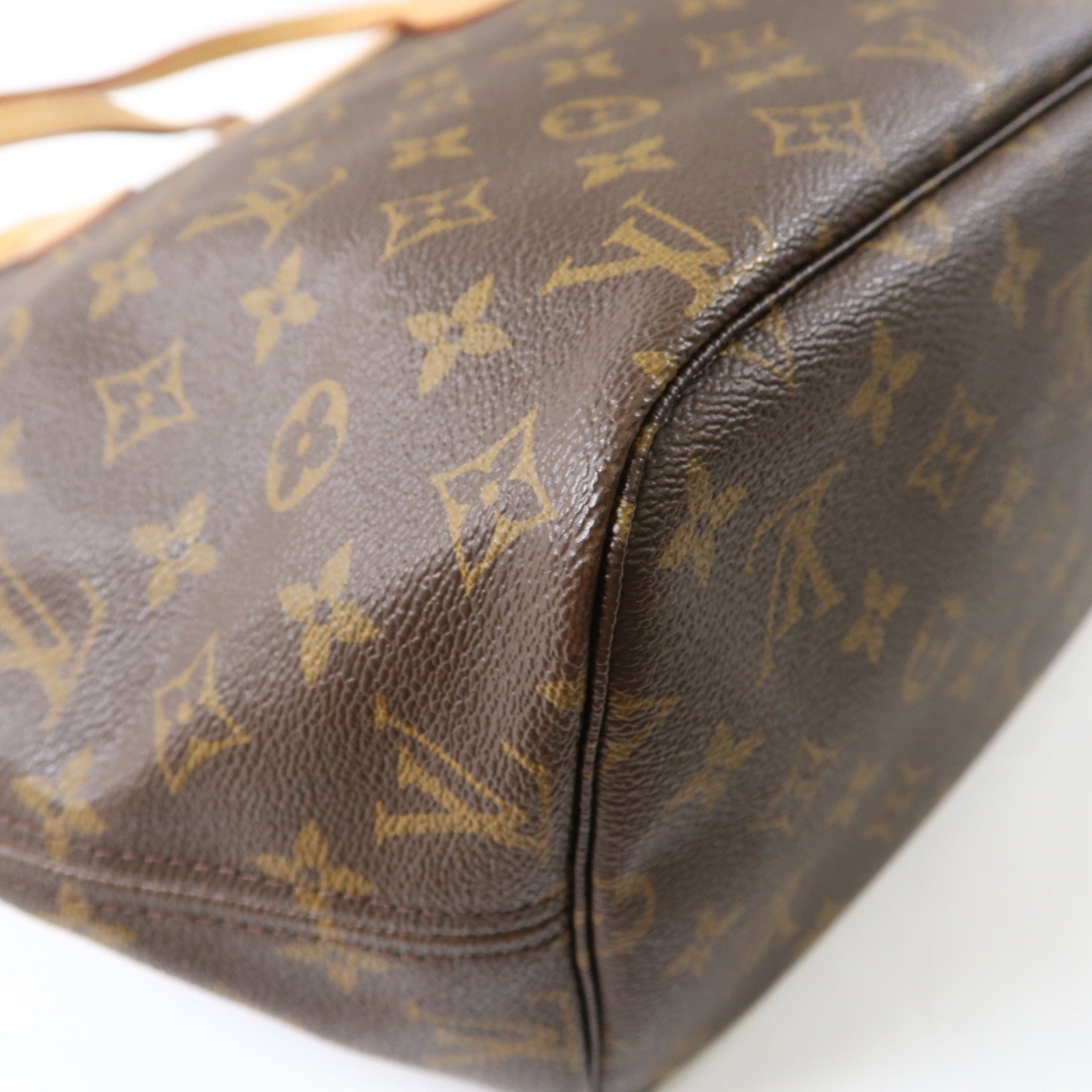 LOUIS VUITTON Monogram Neverfull MM金扣手挽袋啡色