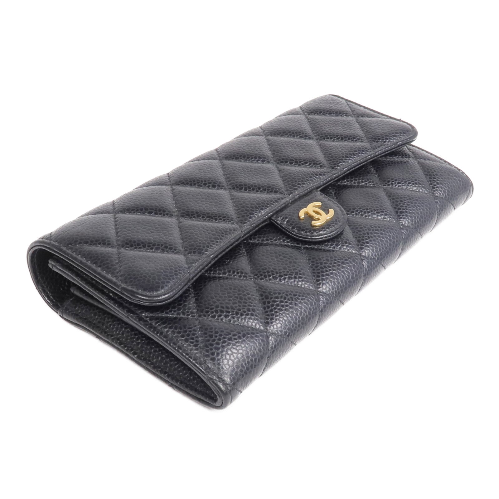 CHANEL 牛皮皮革Long Wallet金扣長錢包