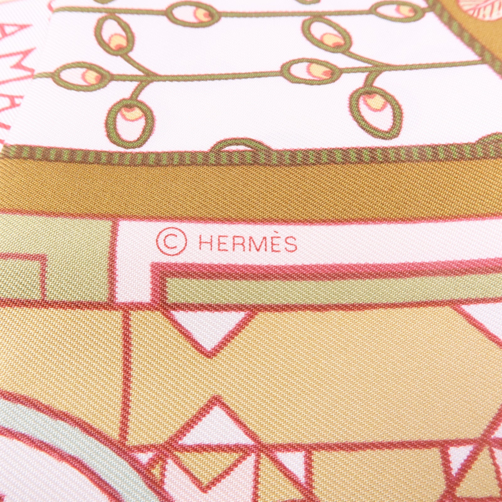 HERMES Scarf Scarves Silk Brown Red Gold