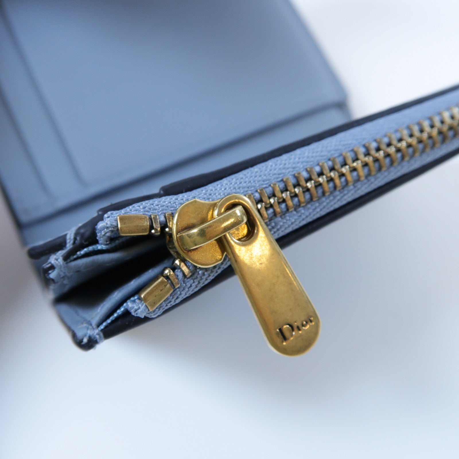 Dior 【激減優惠】牛皮皮革Saddle Medium Wallet金扣錢包灰藍色
