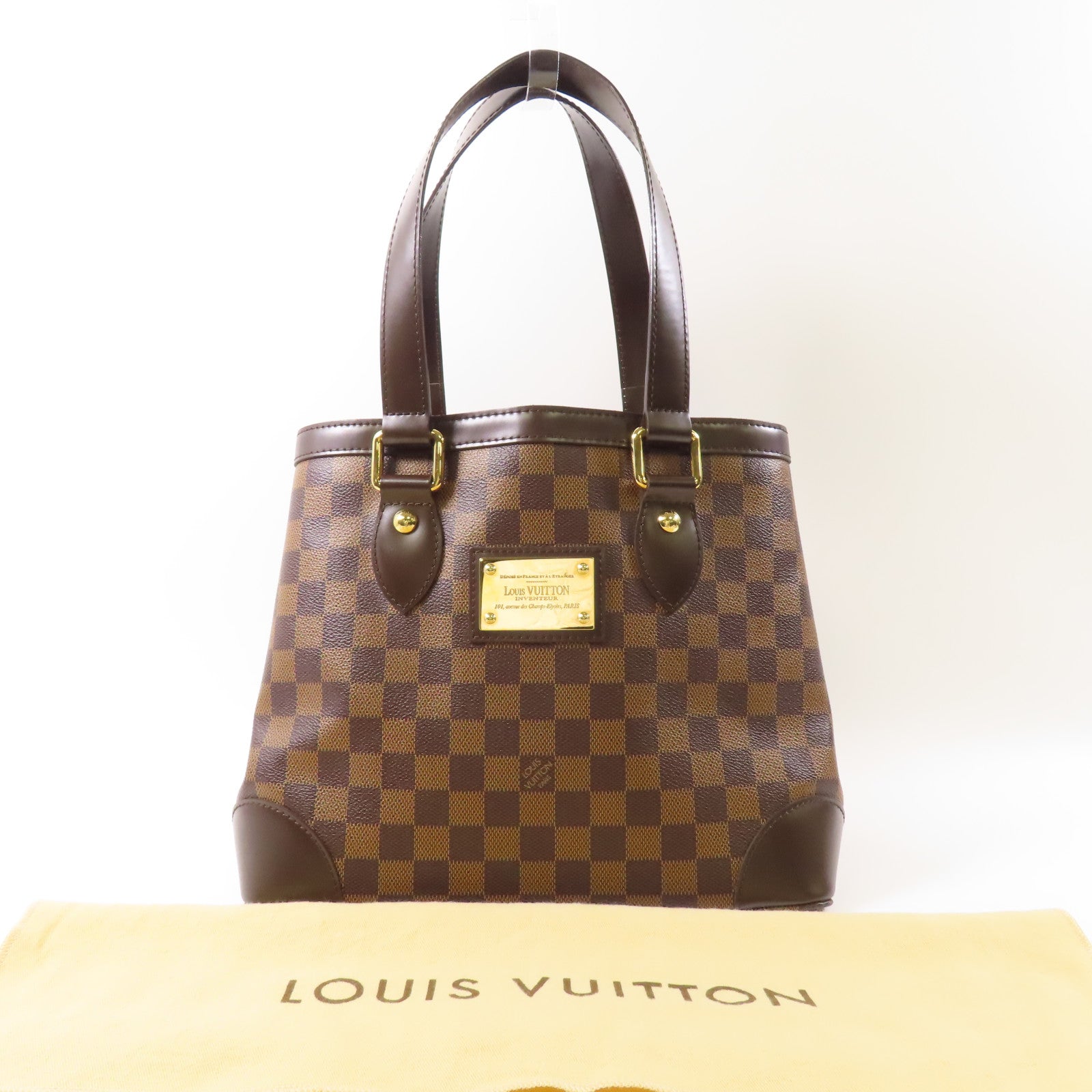 LOUIS VUITTON Damier Hampstead PM金扣手挽袋