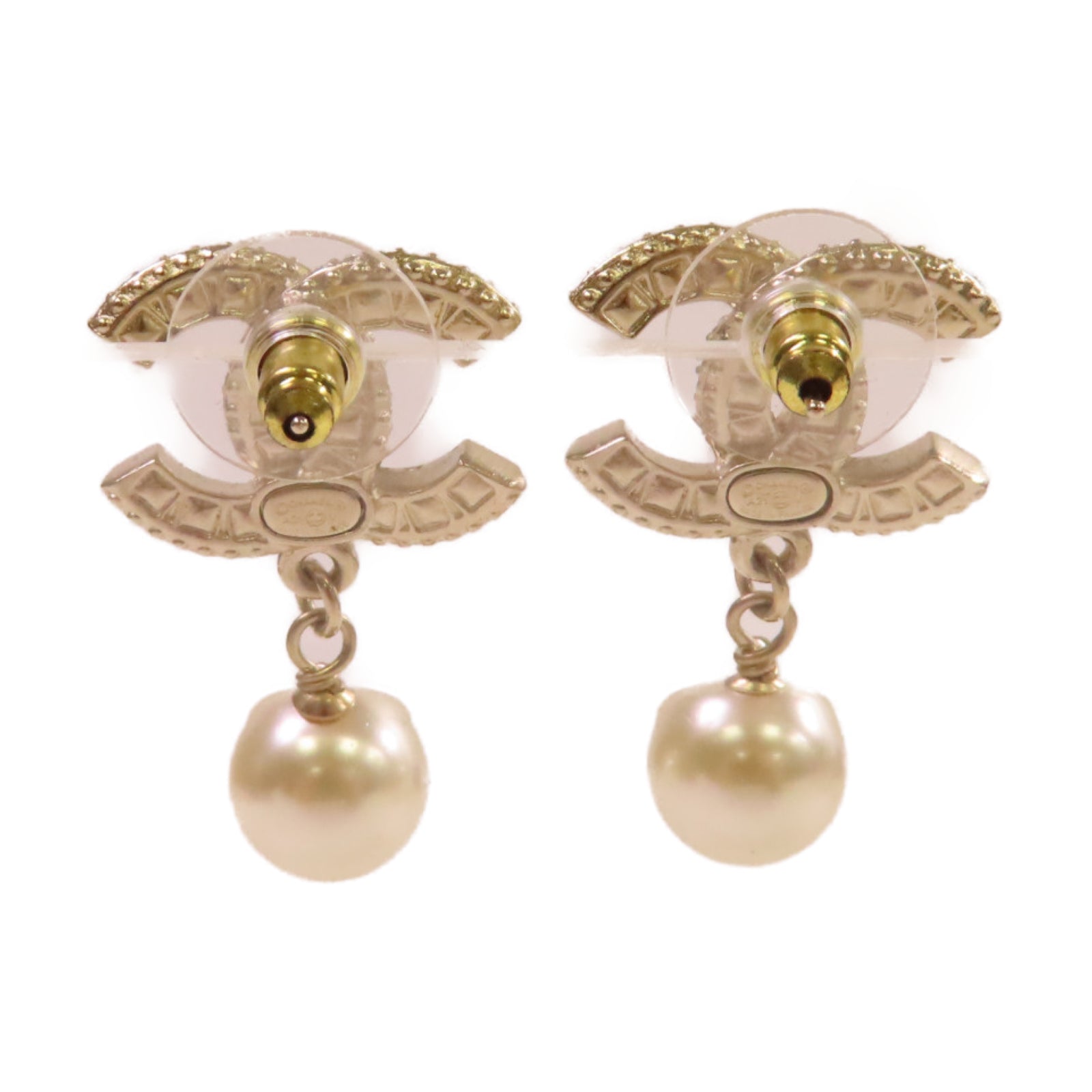 CHANEL 金屬/仿珍珠CC Earrings耳環金色