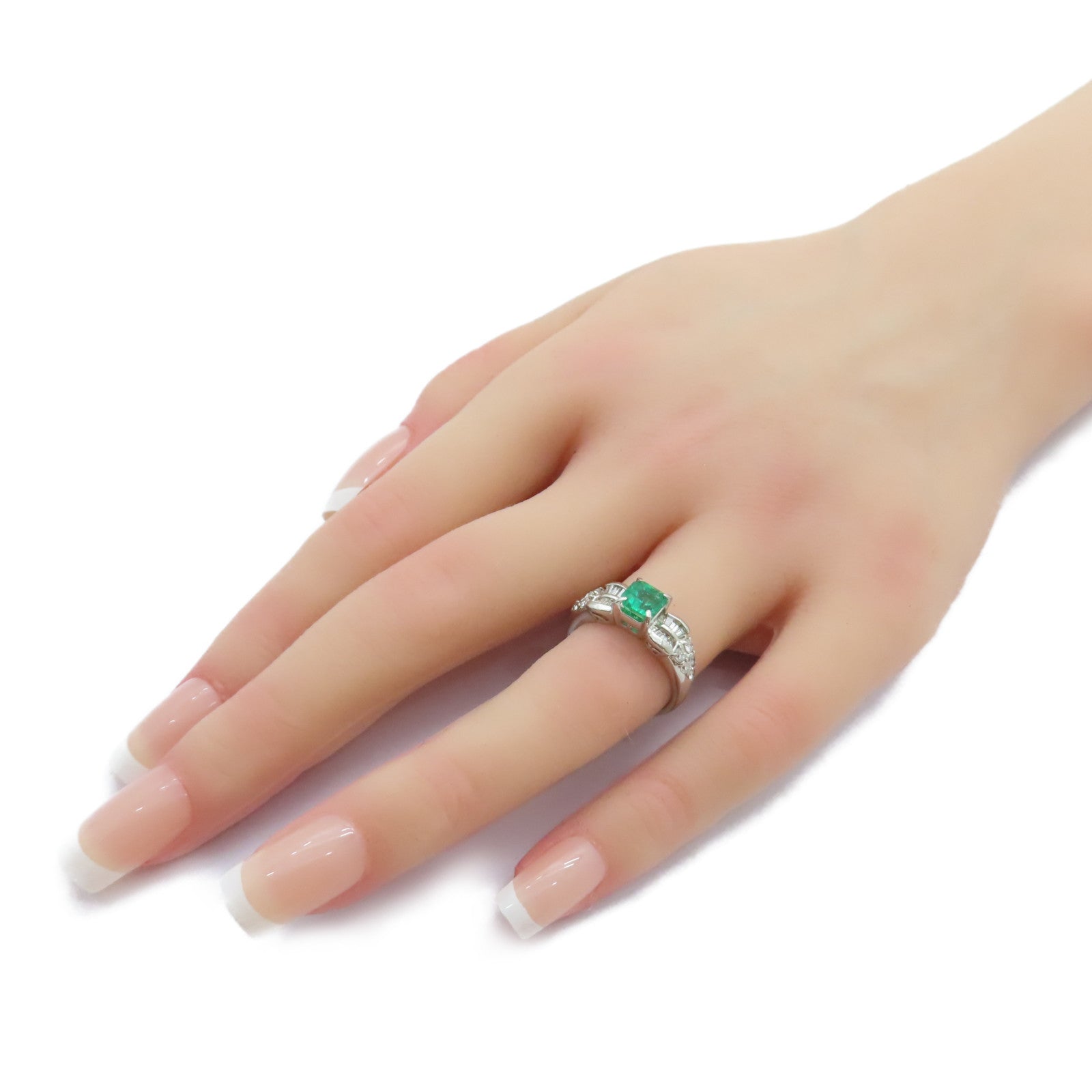 JEWELRY PT900鉑金Emerald Diamond Ring 0.89ct綠寶石/0.55ct鑽石戒指US#5.25