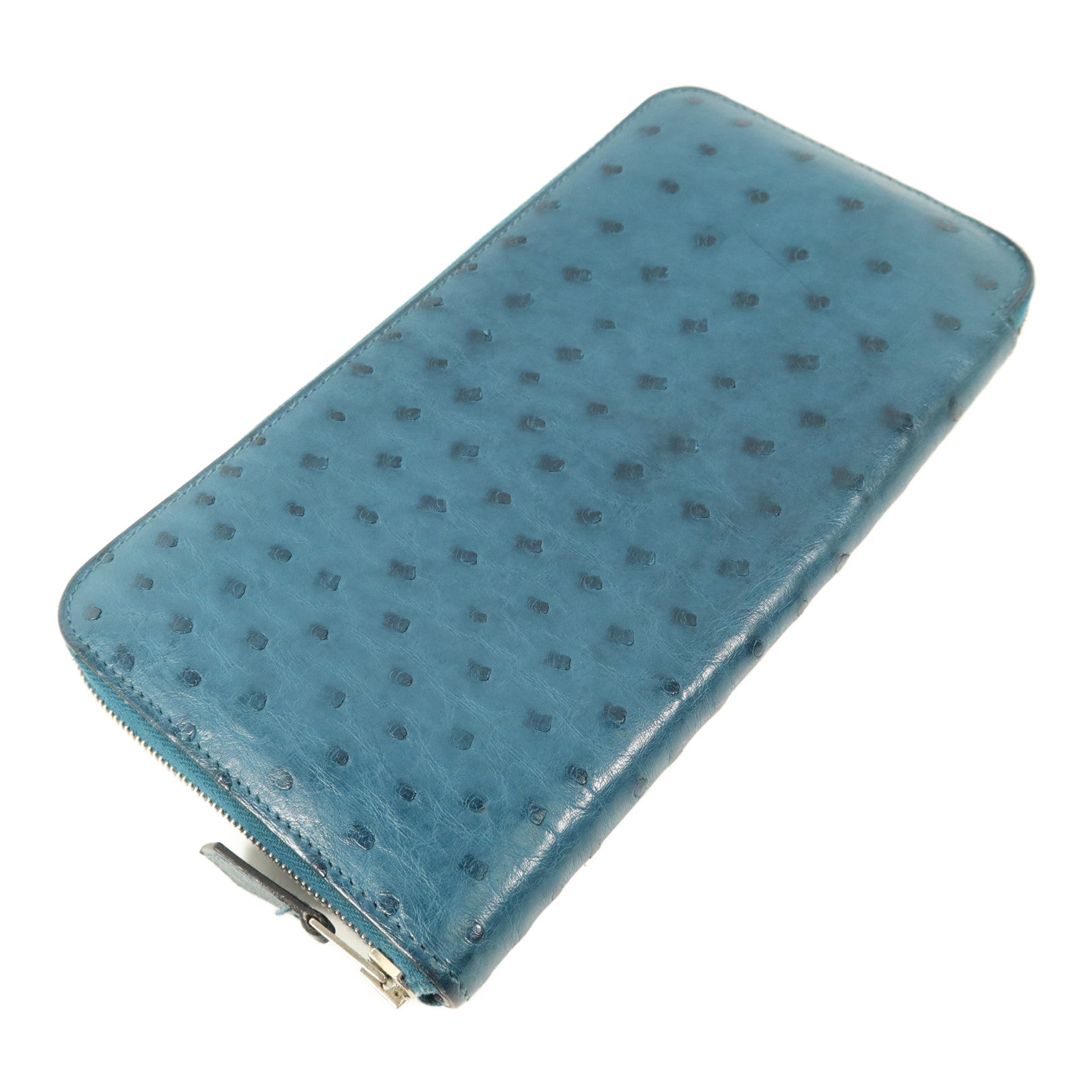HERMES Ostrich皮革Azap Wallet長錢包Cobalt