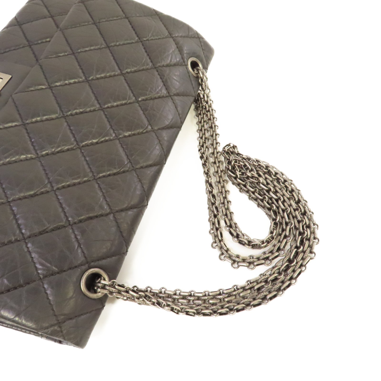 CHANEL **【激減優惠】菱格牛皮皮革2.55 Jumbo Shoulder Bag銀扣鏈帶肩背袋黑色