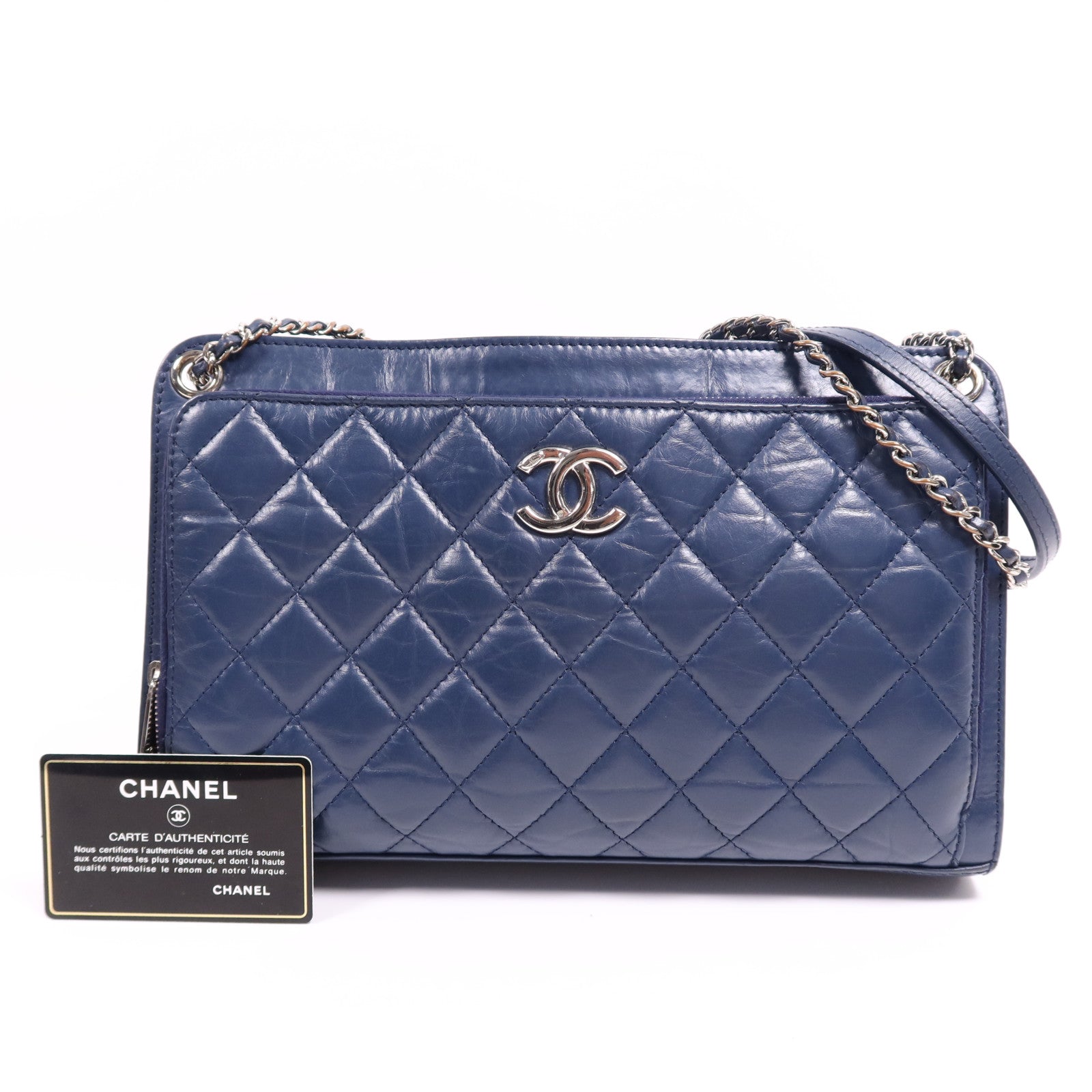 CHANEL 牛皮皮革Shoulder Bag銀扣鏈帶肩背袋