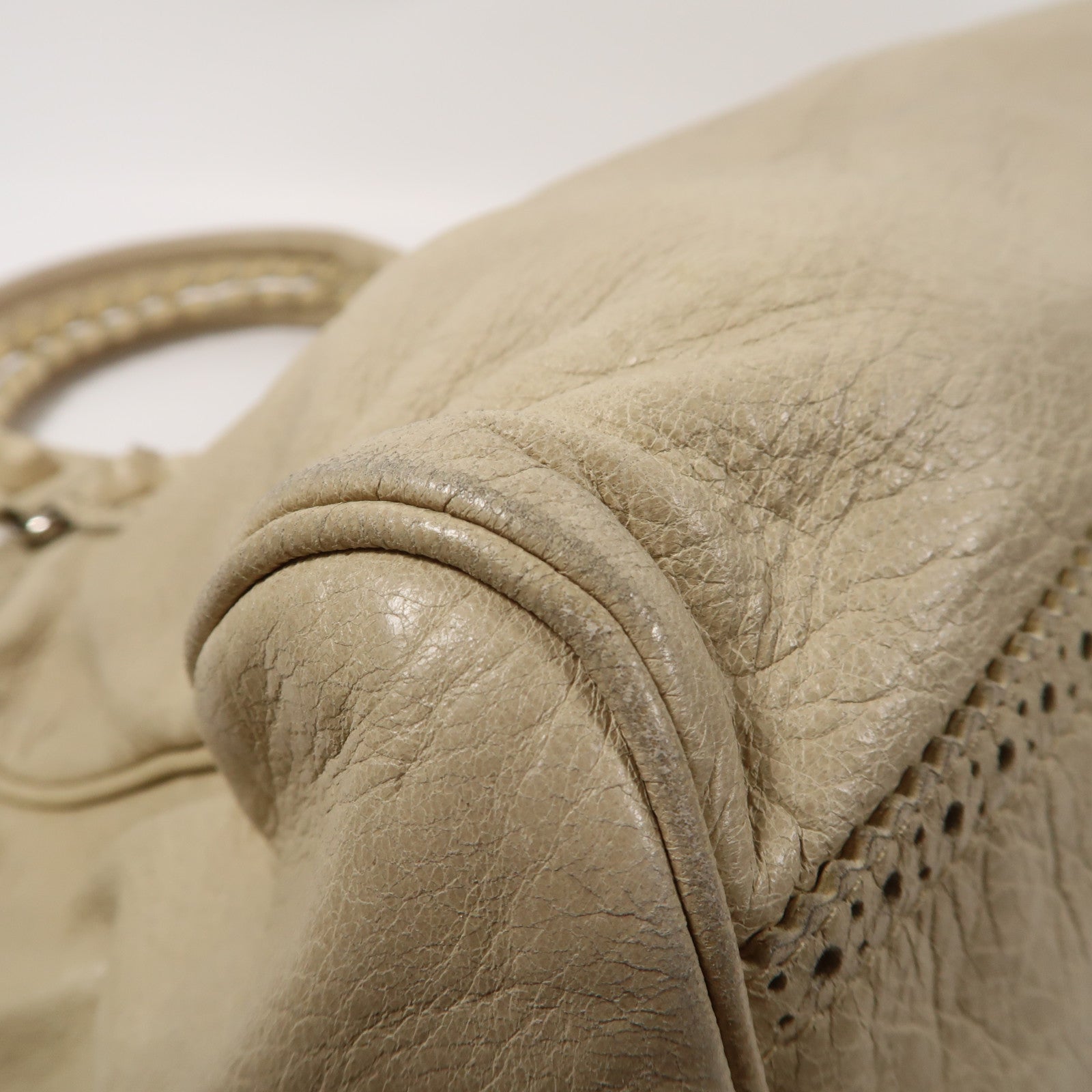 BALENCIAGA 牛皮皮革Giant City銀扣手挽肩背兩用袋米色