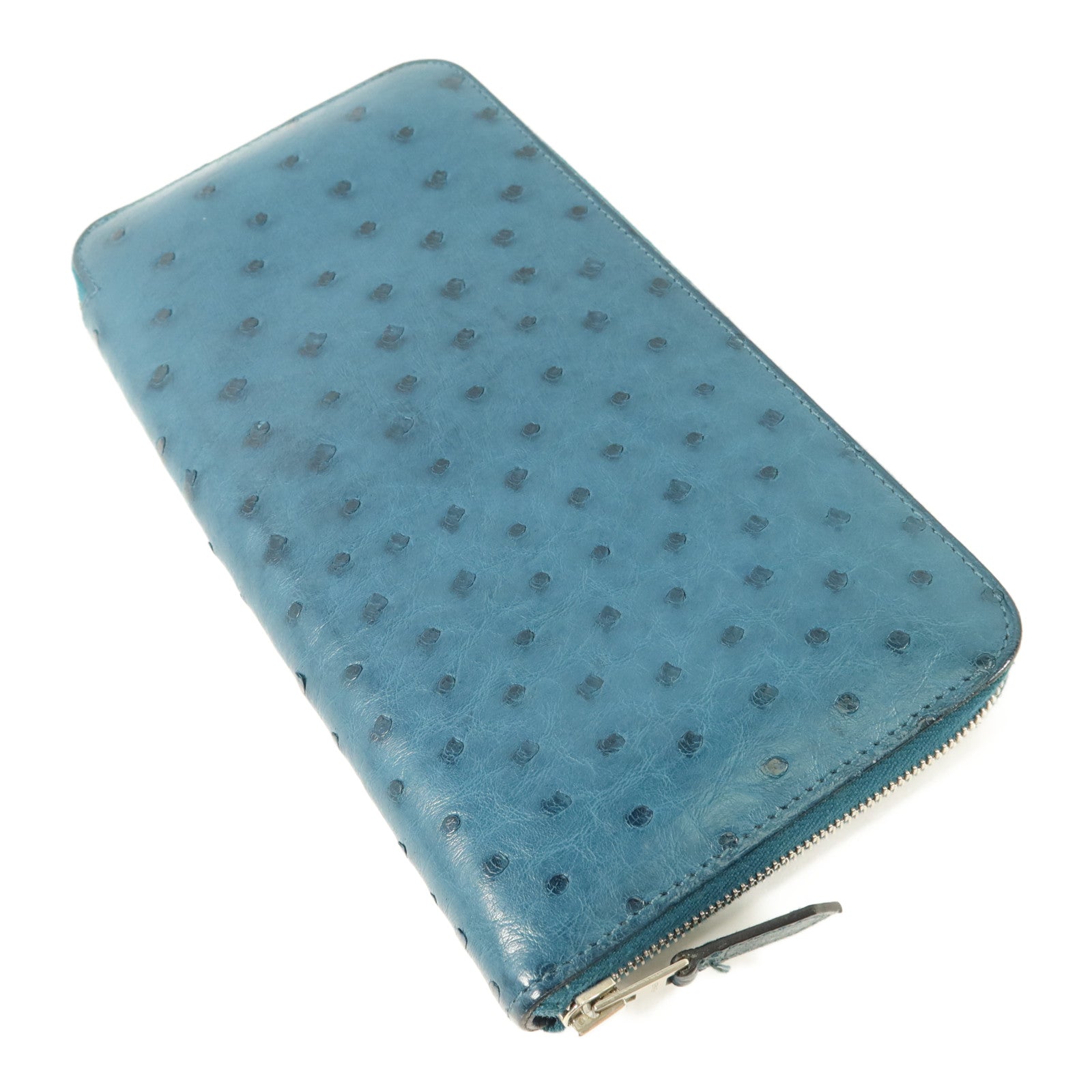 HERMES Ostrich皮革Azap Wallet長錢包Cobalt