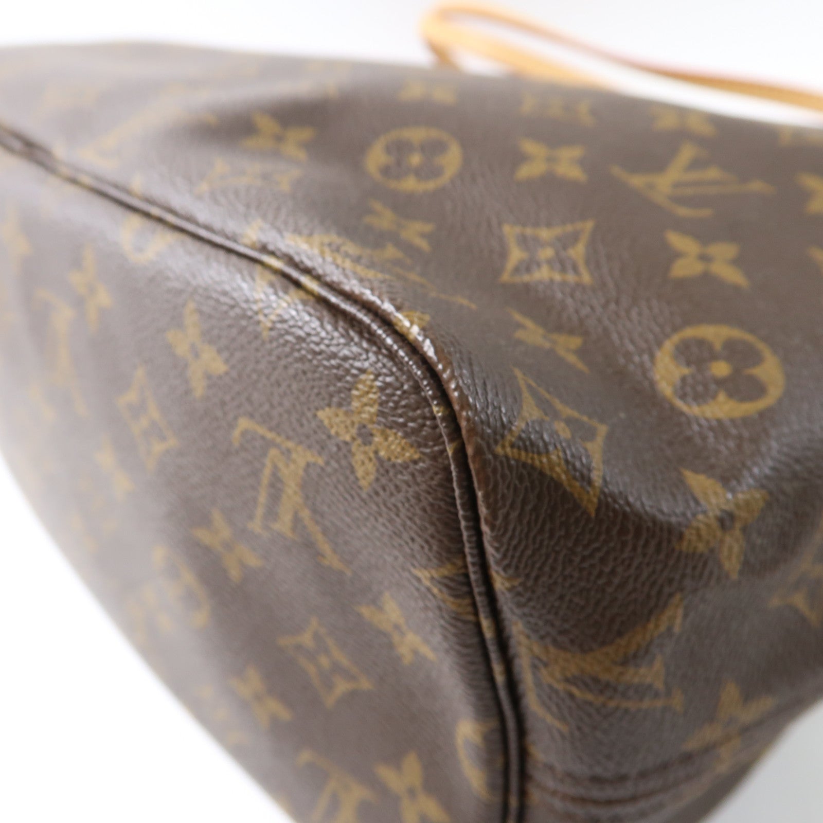 LOUIS VUITTON Monogram Neverfull MM金扣手挽袋啡色