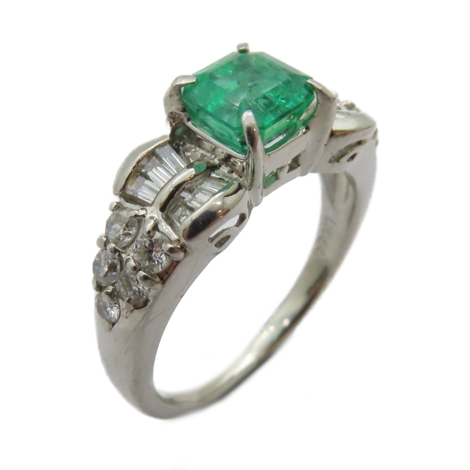JEWELRY PT900鉑金Emerald Diamond Ring 0.89ct綠寶石/0.55ct鑽石戒指US#5.25