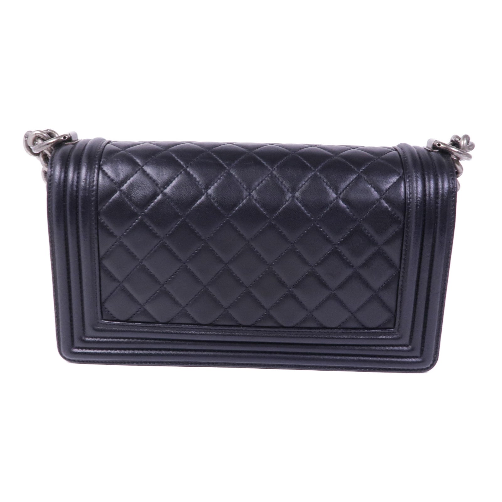 CHANEL 羊皮皮革Boy 25銀扣鏈帶肩背袋