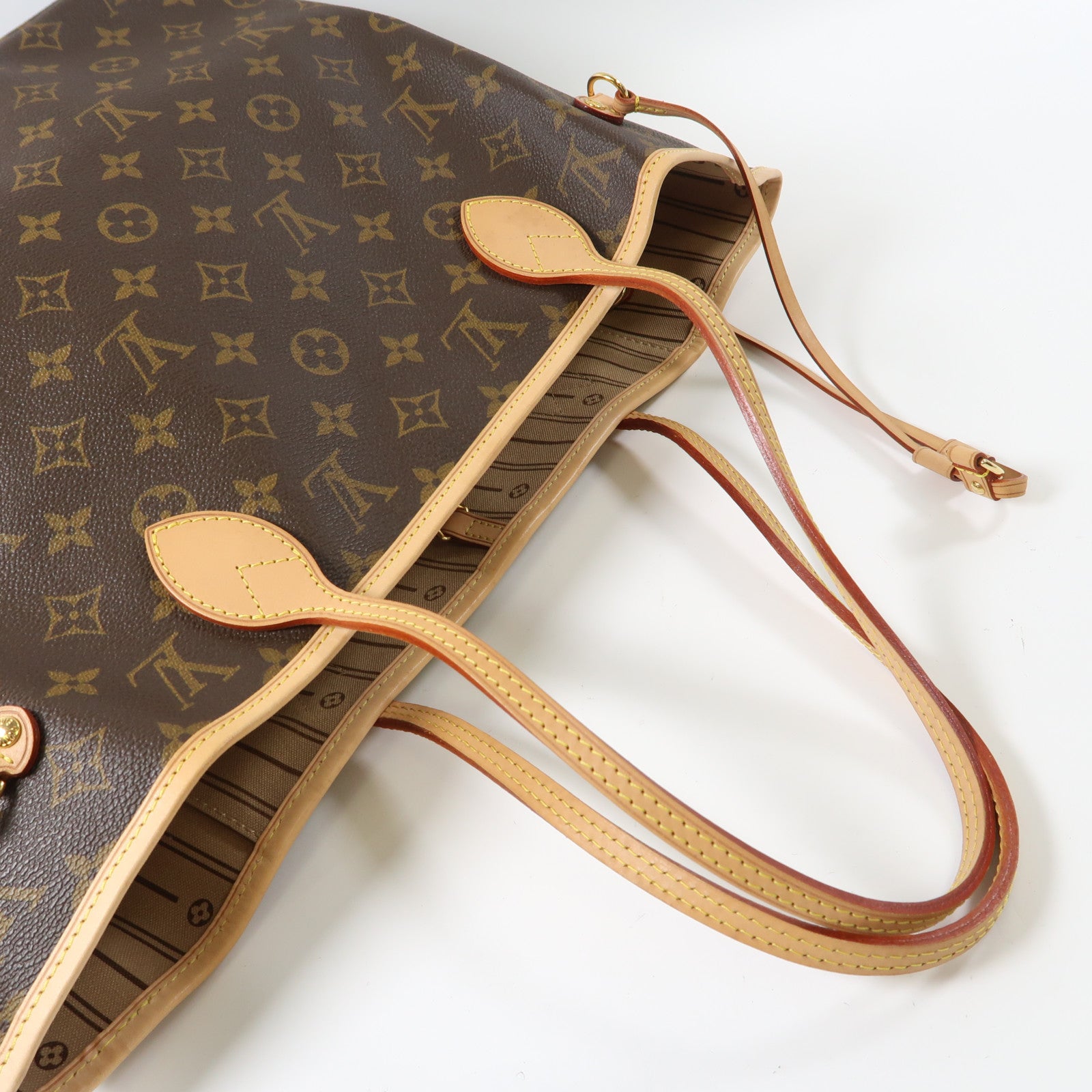 LOUIS VUITTON Monogram Neverfull MM金扣手挽袋啡色