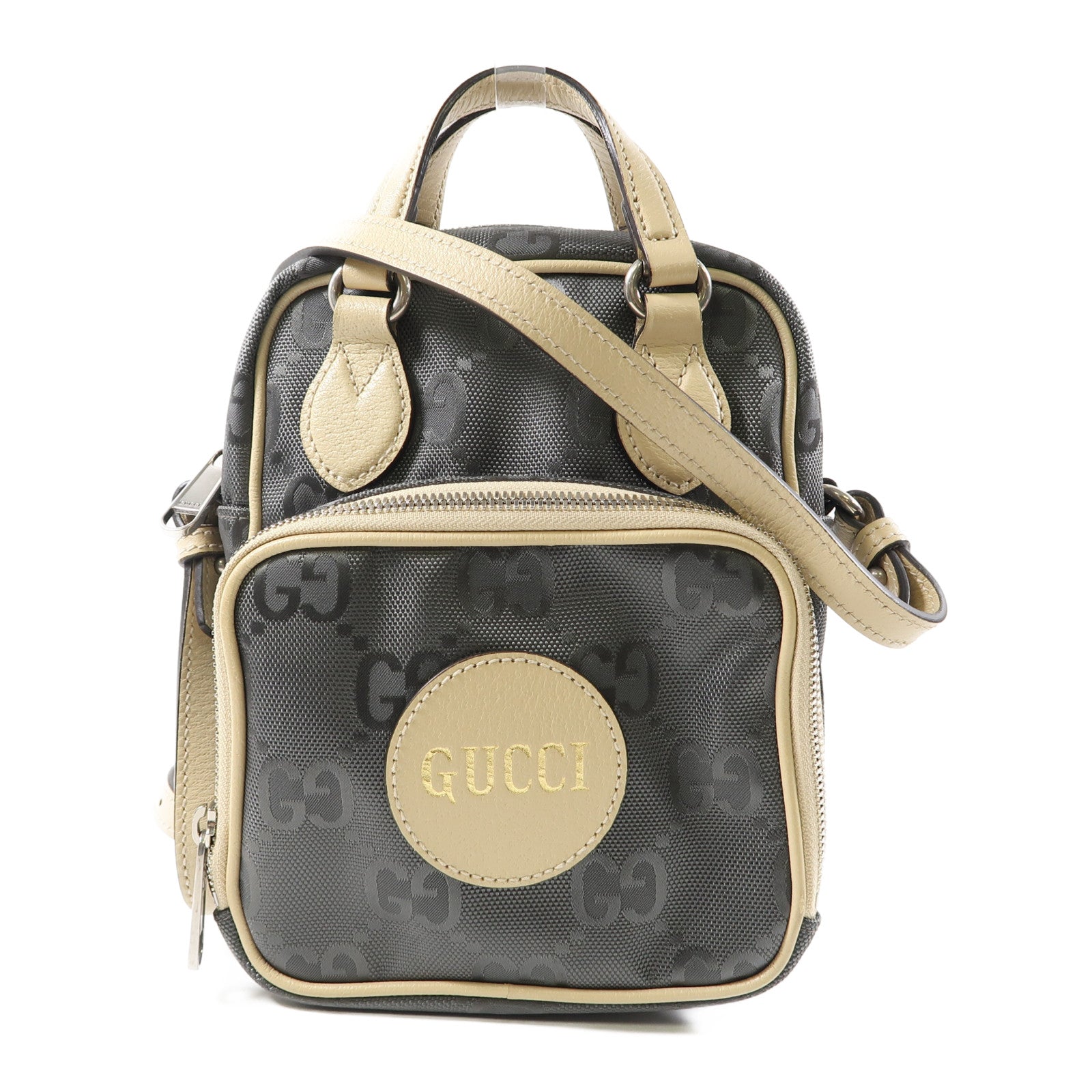 GUCCI 尼龍2 Way Shoulder銀扣手挽肩背兩用袋綠色/米色