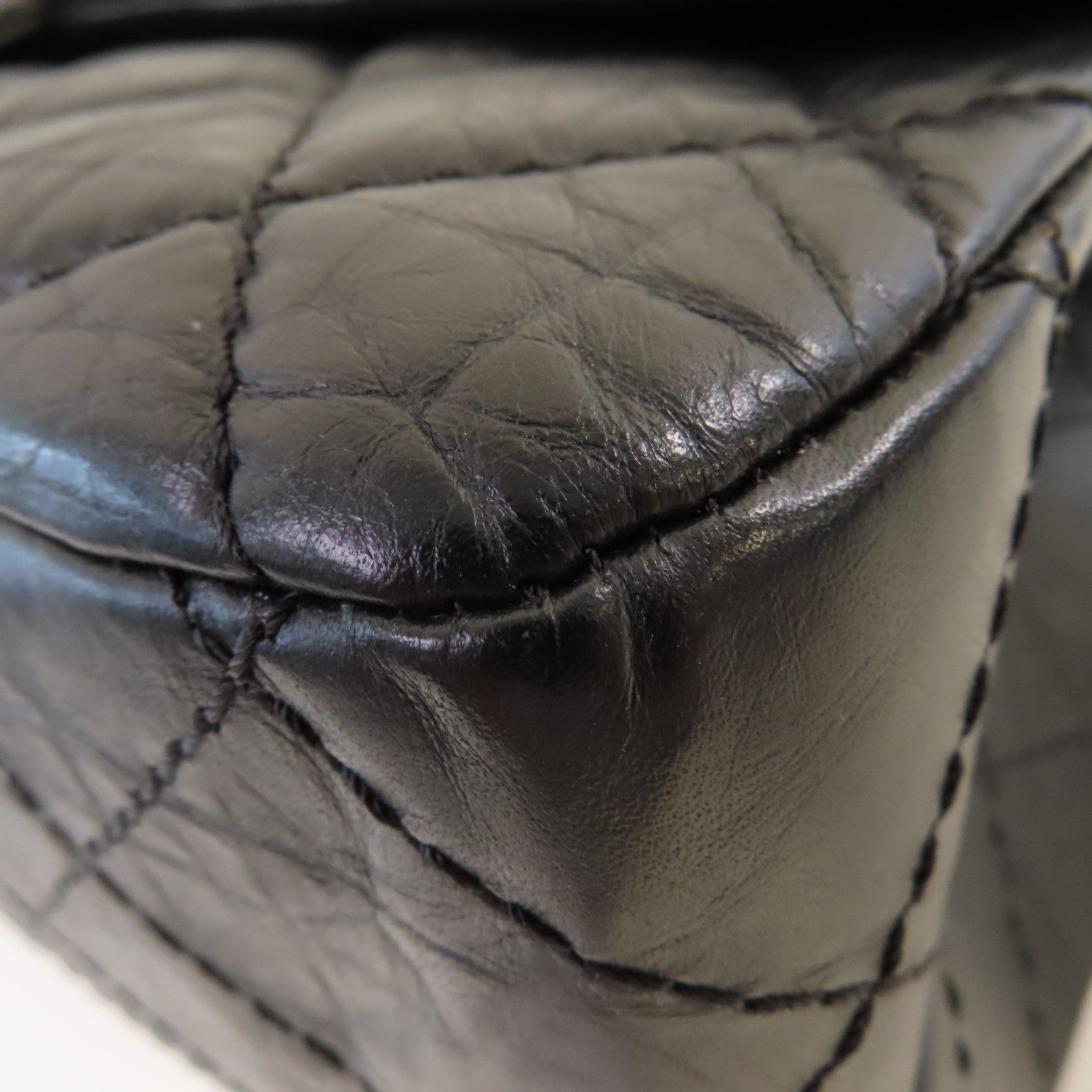CHANEL **【激減優惠】菱格牛皮皮革2.55 Jumbo Shoulder Bag銀扣鏈帶肩背袋黑色