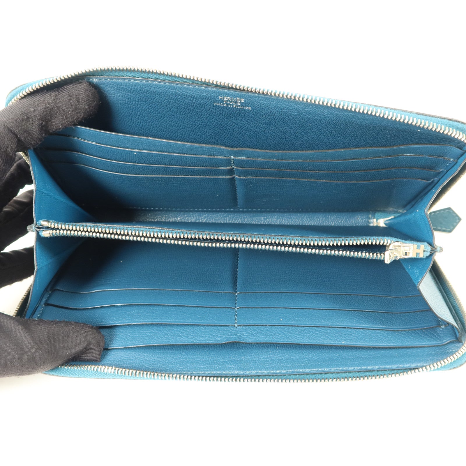 HERMES Ostrich皮革Azap Wallet長錢包Cobalt