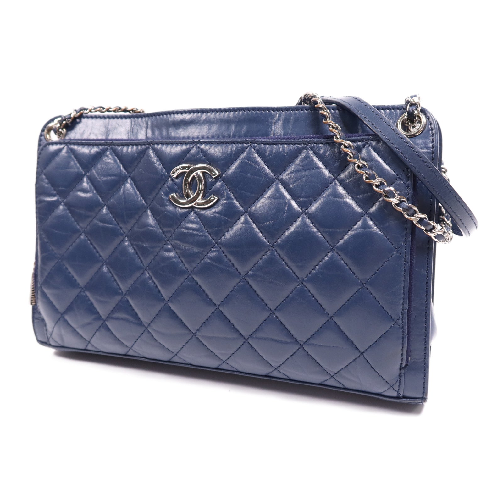 CHANEL 牛皮皮革Shoulder Bag銀扣鏈帶肩背袋