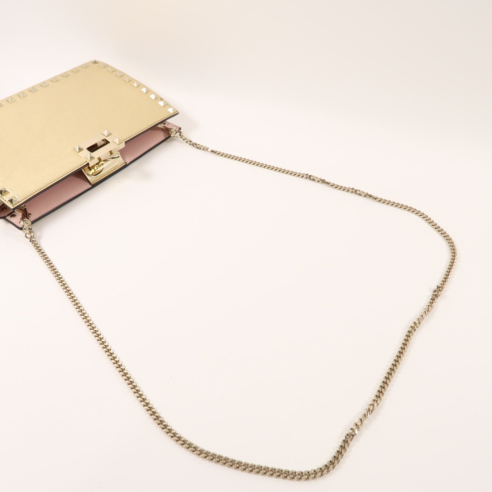 Valentino 牛皮皮革Shoulder Bag金扣手拿包肩背袋金色/銀色