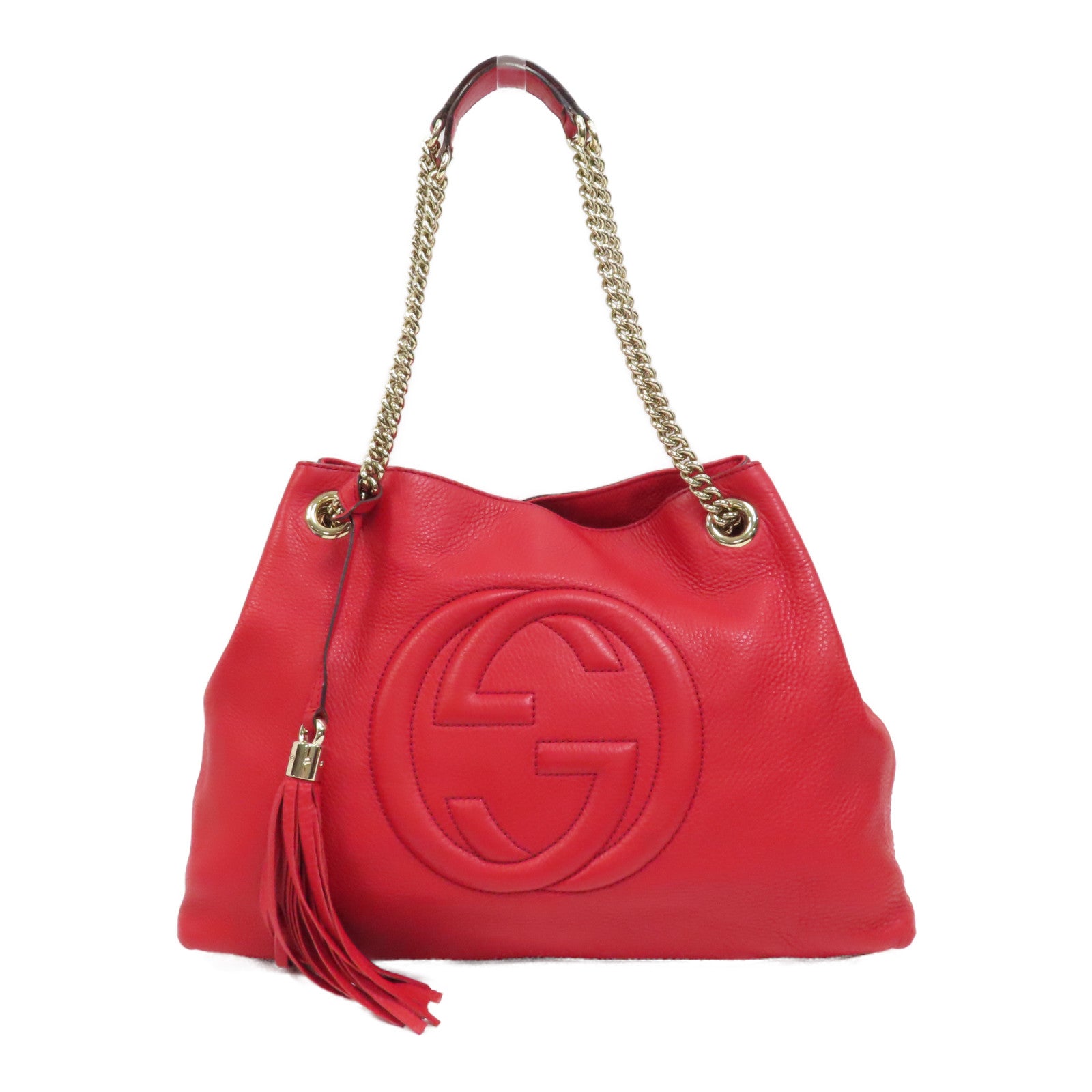 GUCCI 牛皮皮革Tote Bag金扣肩背袋紅色