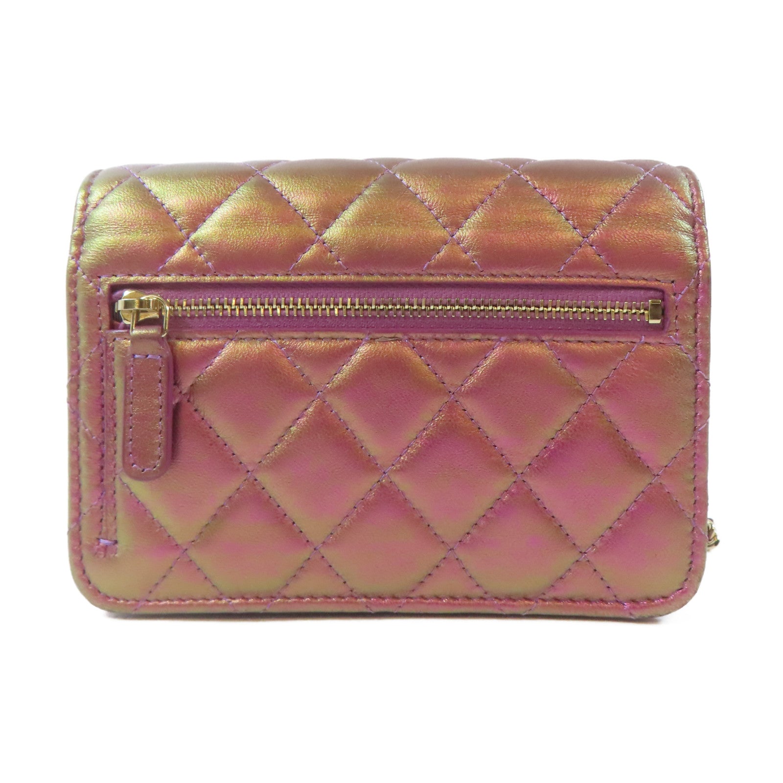 CHANEL 菱格羊皮皮革Chain Shoulder Bag金扣鏈帶肩背袋金屬粉紅色