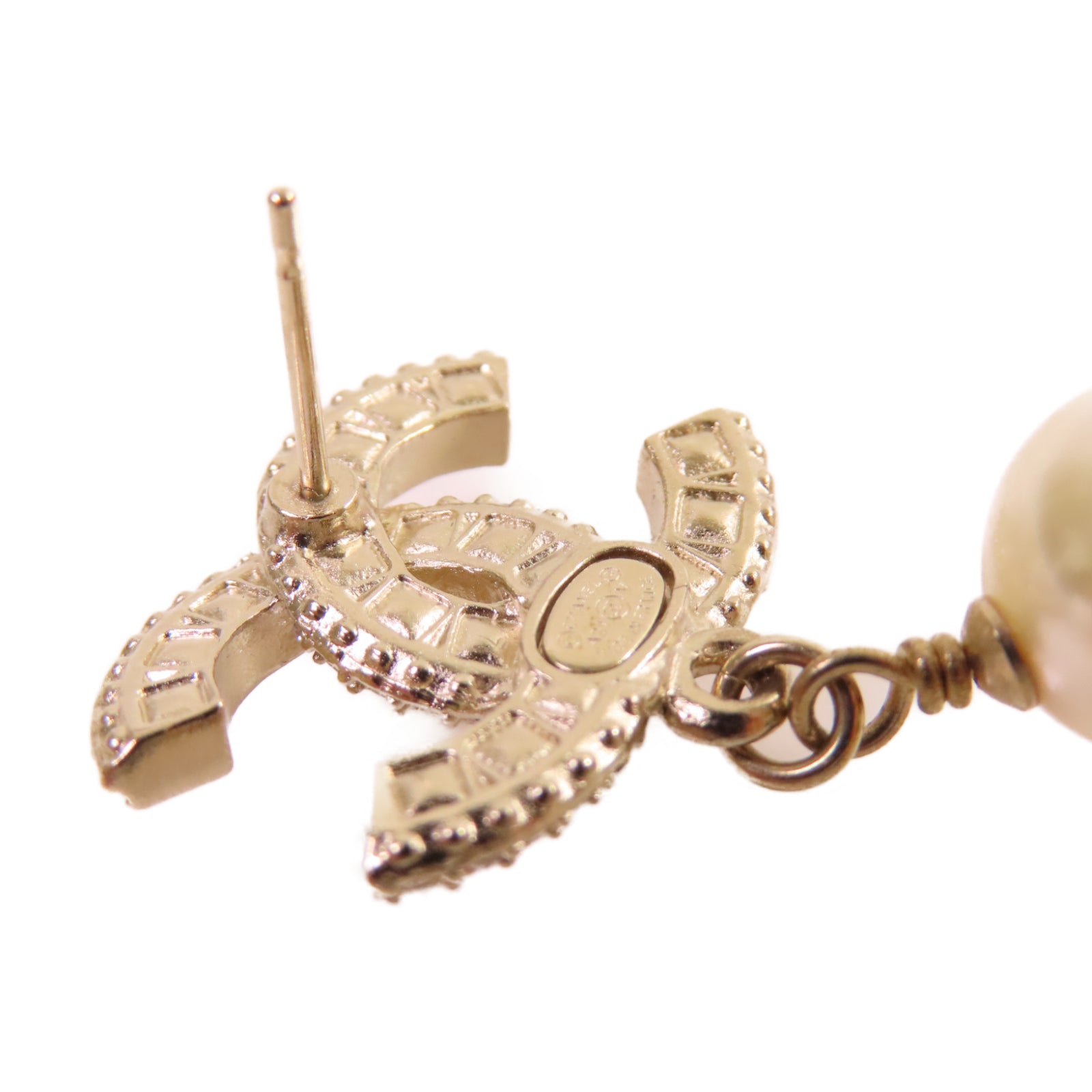 CHANEL 金屬/仿珍珠CC Earrings耳環金色