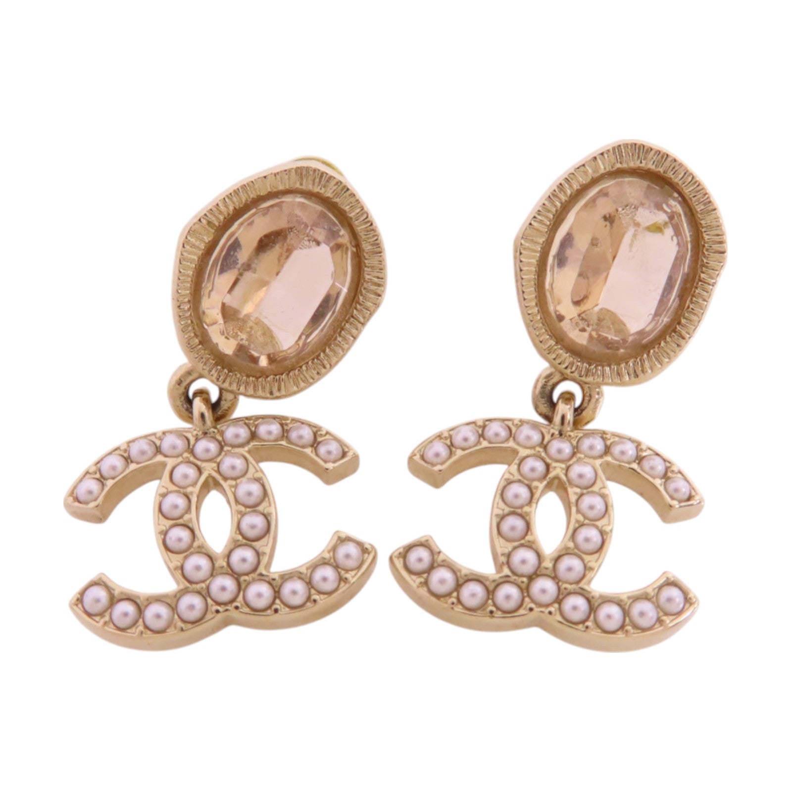 CHANEL 金屬/仿珍珠/水鑽CC Earrings金扣耳環