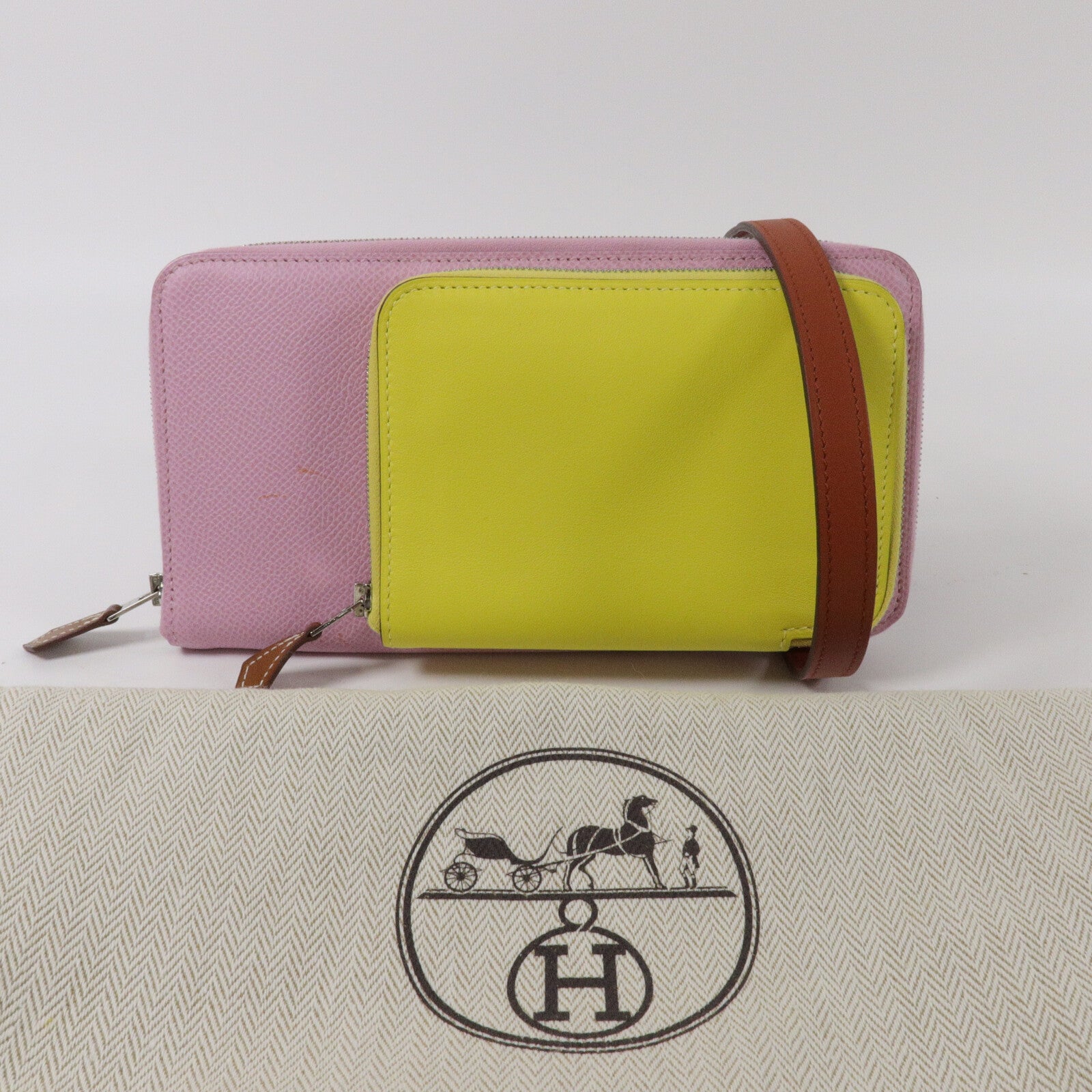 HERMES Swift皮革/Epsom皮革Nouveau To Go肩背袋Mauve Sylvestre/Lime