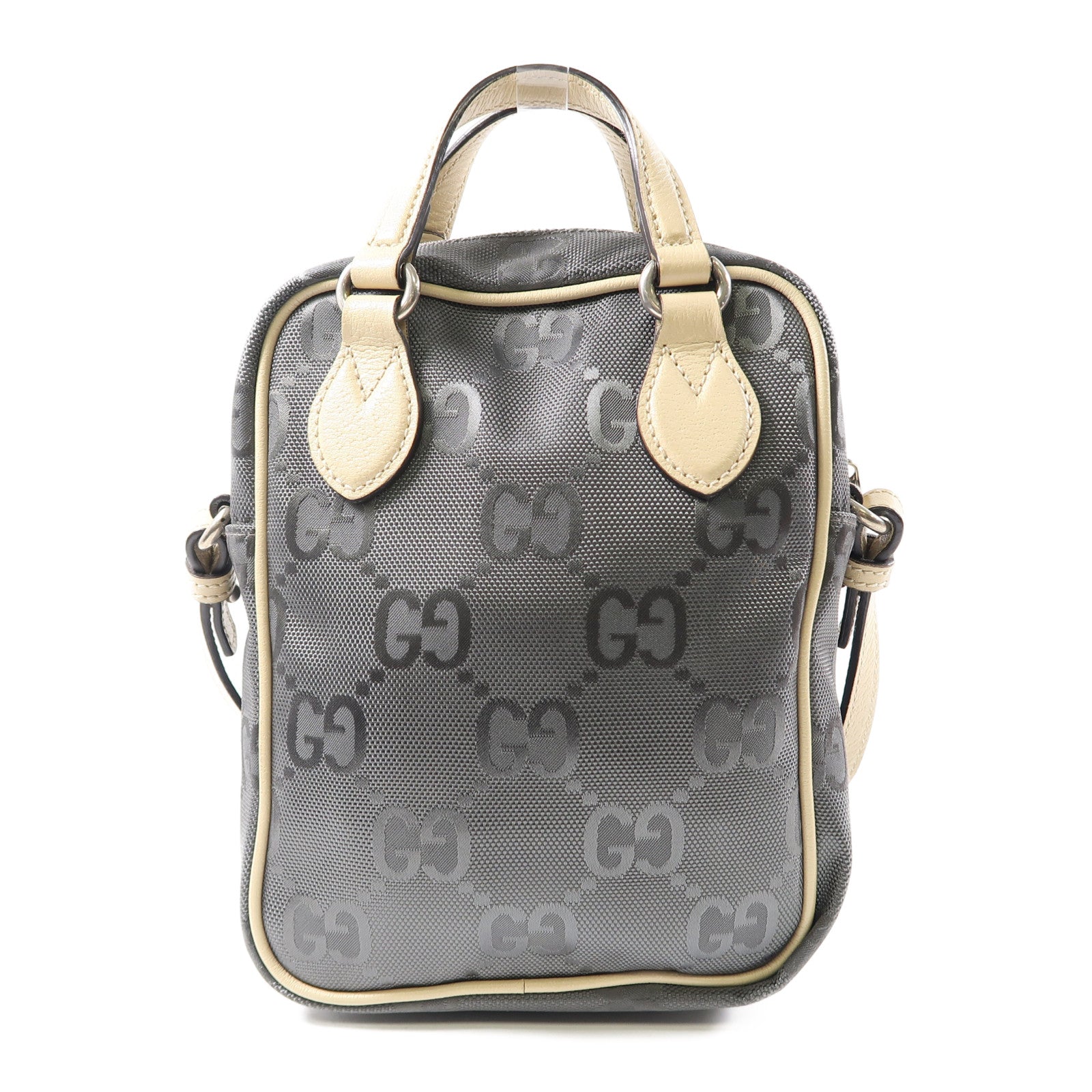 GUCCI 尼龍2 Way Shoulder銀扣手挽肩背兩用袋綠色/米色