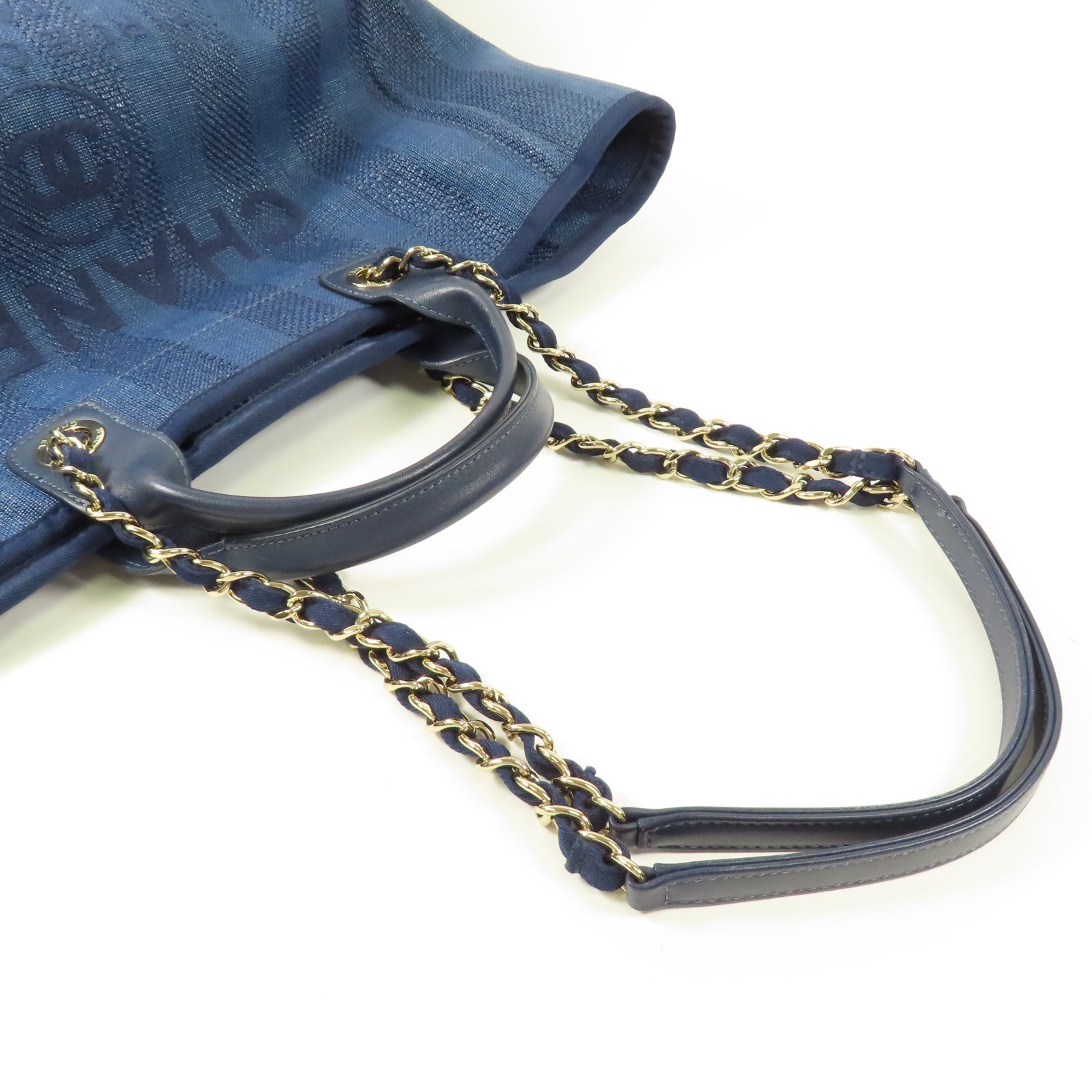 CHANEL 帆布Deauville Tote Bag金扣手挽肩背兩用袋