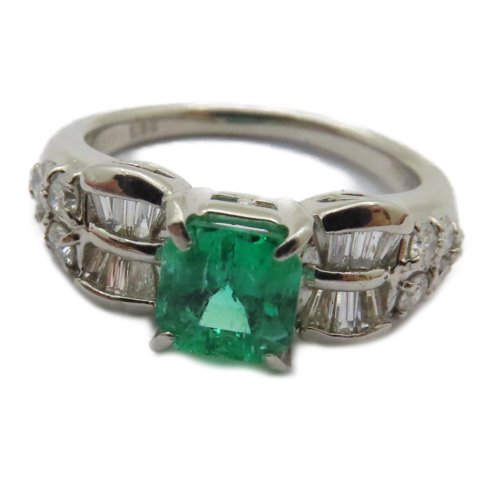 JEWELRY PT900鉑金Emerald Diamond Ring 0.89ct綠寶石/0.55ct鑽石戒指US#5.25