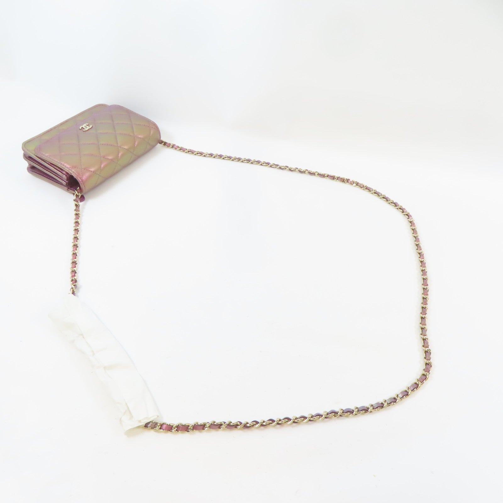 CHANEL 菱格羊皮皮革Chain Shoulder Bag金扣鏈帶肩背袋金屬粉紅色