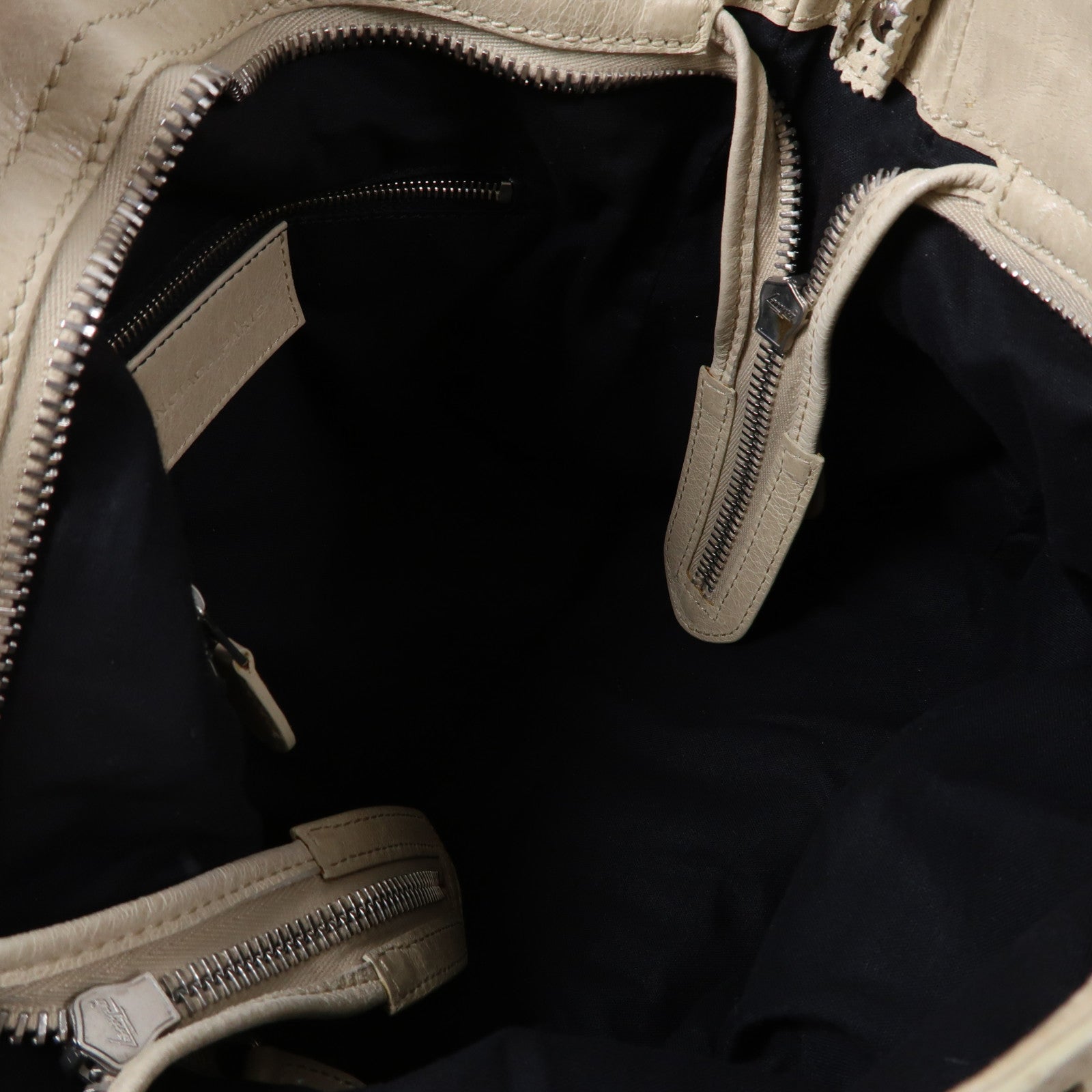 BALENCIAGA 牛皮皮革Giant City銀扣手挽肩背兩用袋米色