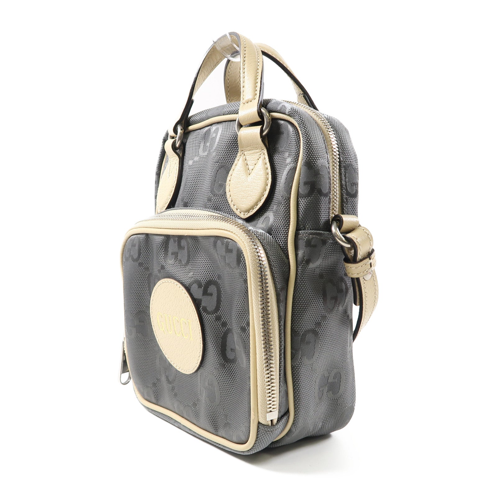 GUCCI 尼龍2 Way Shoulder銀扣手挽肩背兩用袋綠色/米色