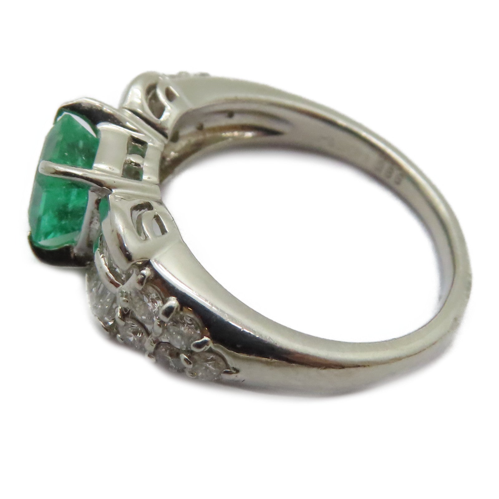 JEWELRY PT900鉑金Emerald Diamond Ring 0.89ct綠寶石/0.55ct鑽石戒指US#5.25