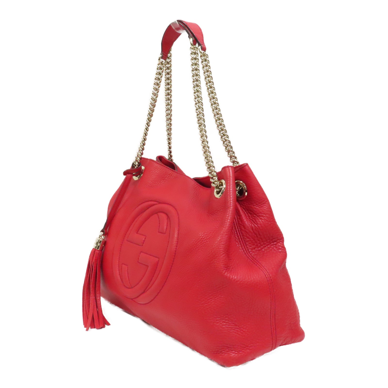 GUCCI 牛皮皮革Tote Bag金扣肩背袋紅色