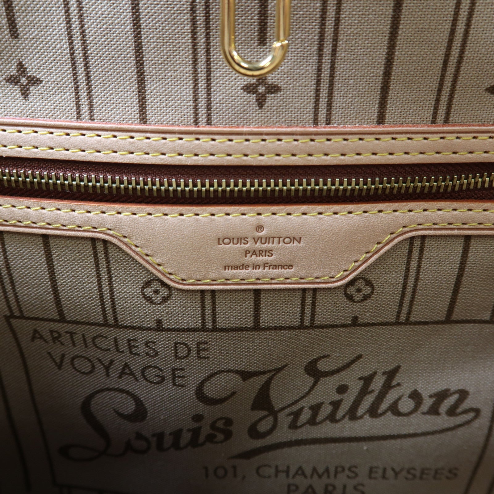 LOUIS VUITTON Monogram Neverfull MM金扣手挽袋啡色