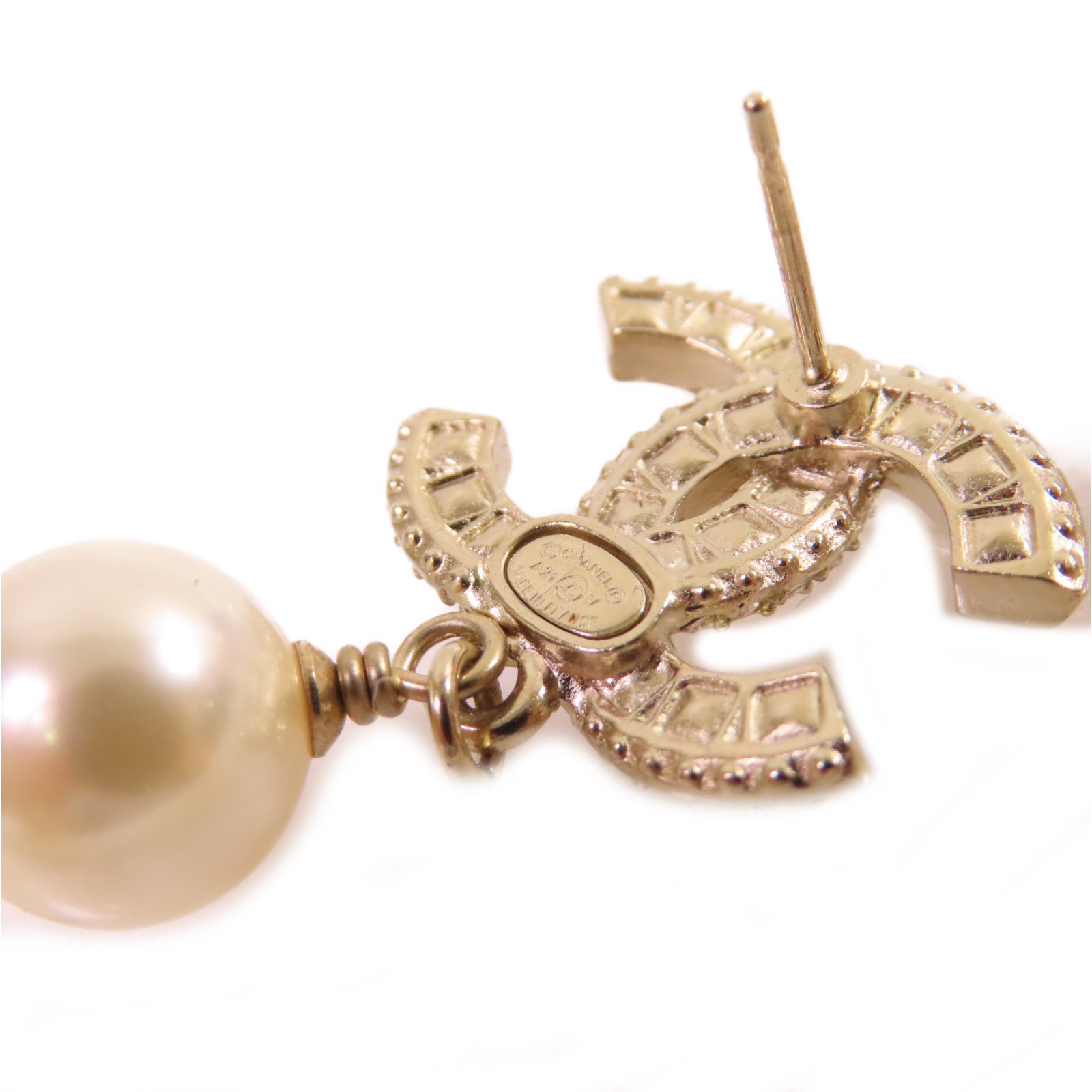 CHANEL 金屬/仿珍珠CC Earrings耳環金色