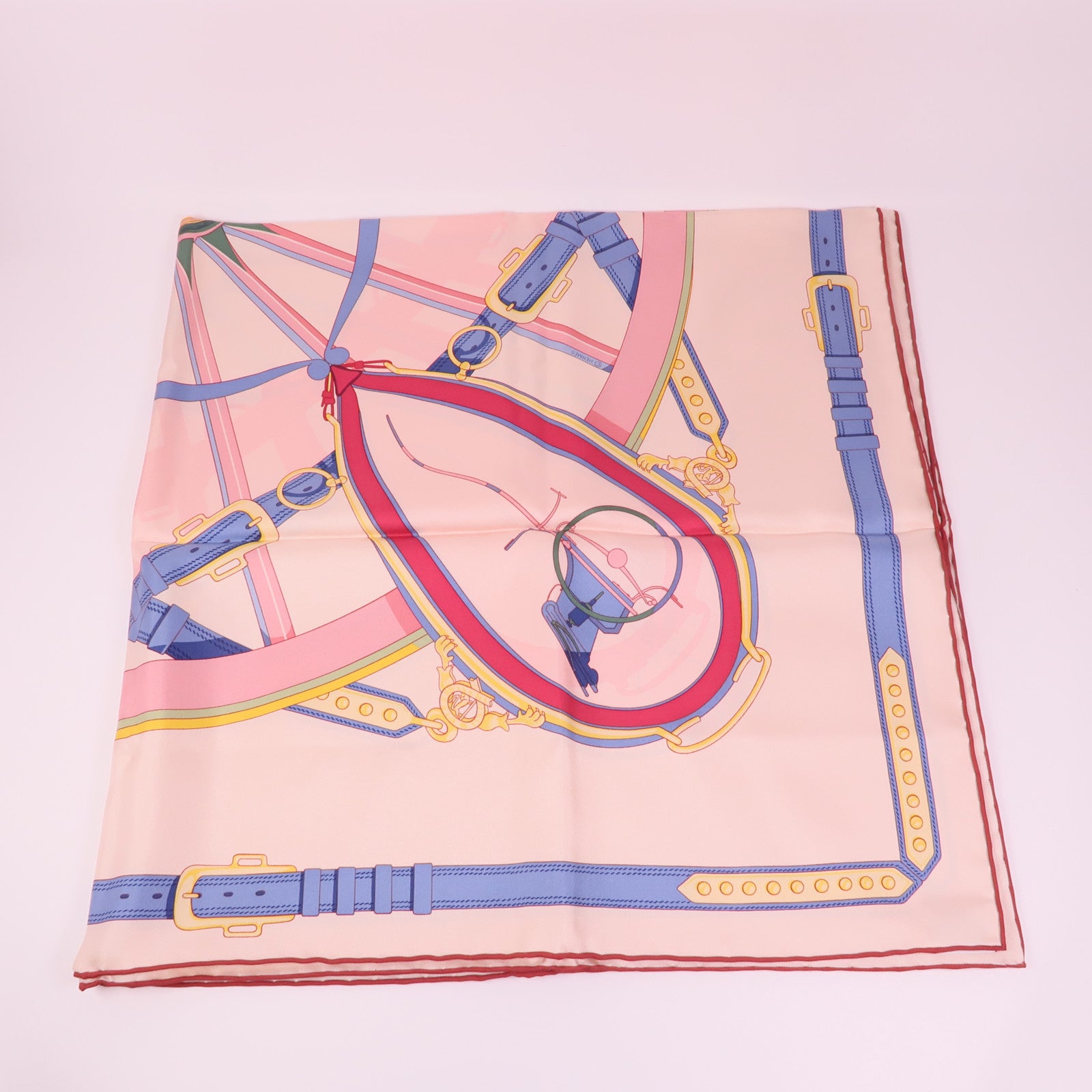 HERMES Scarf Scarves Silk Pink Blue Red