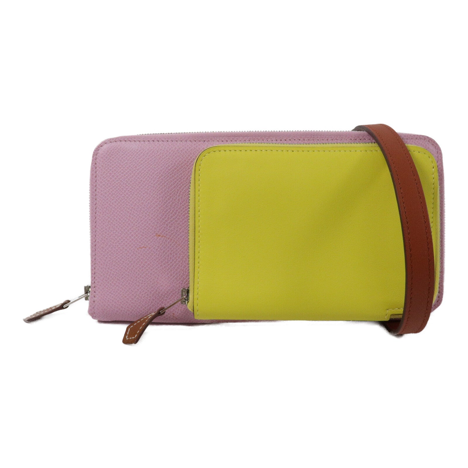 HERMES Swift皮革/Epsom皮革Nouveau To Go肩背袋Mauve Sylvestre/Lime