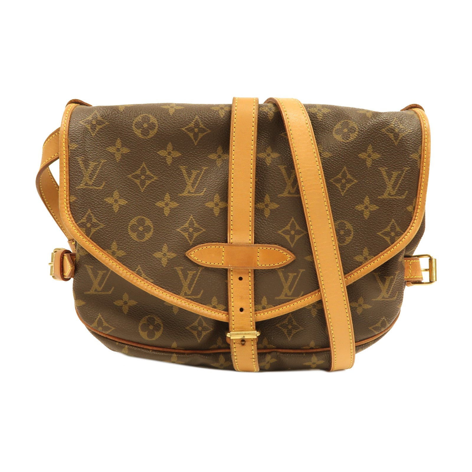 LOUIS VUITTON Monogram Saumur 30金扣肩背袋啡色
