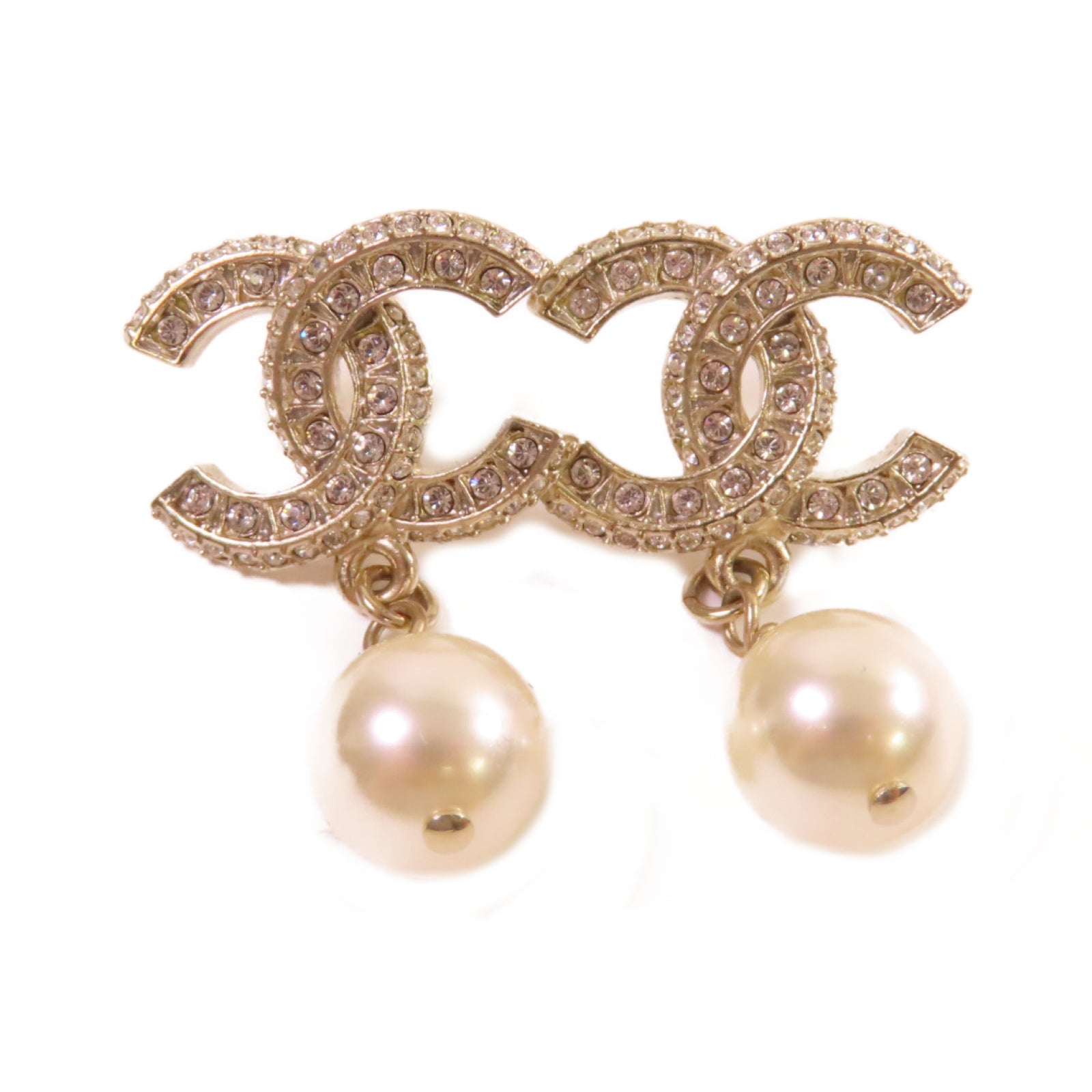 CHANEL 金屬/仿珍珠CC Earrings耳環金色