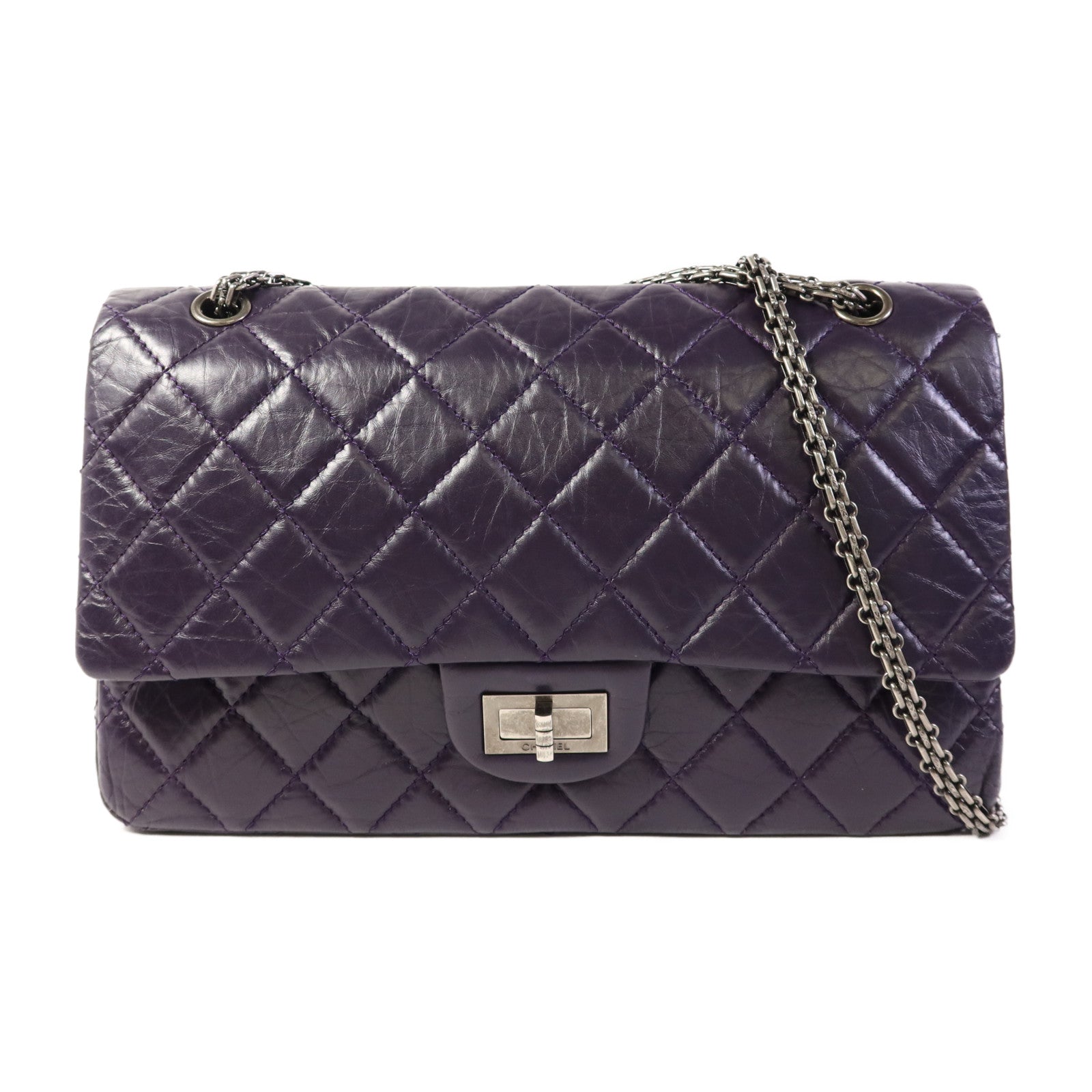 CHANEL 牛皮皮革2.55 Jumbo銀扣鏈帶肩背袋