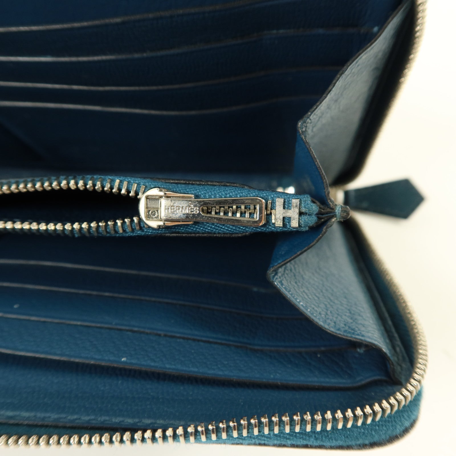 HERMES Ostrich皮革Azap Wallet長錢包Cobalt