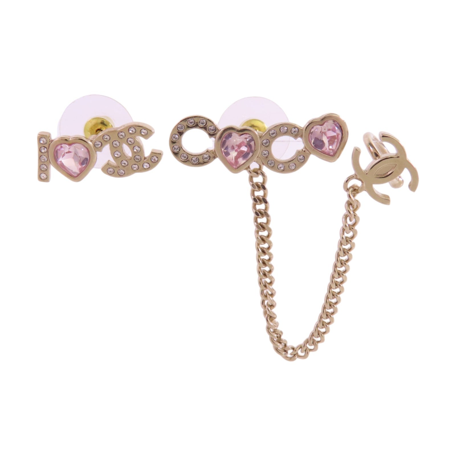 CHANEL 金屬/水鑽I Love Coco Earrings金扣耳環