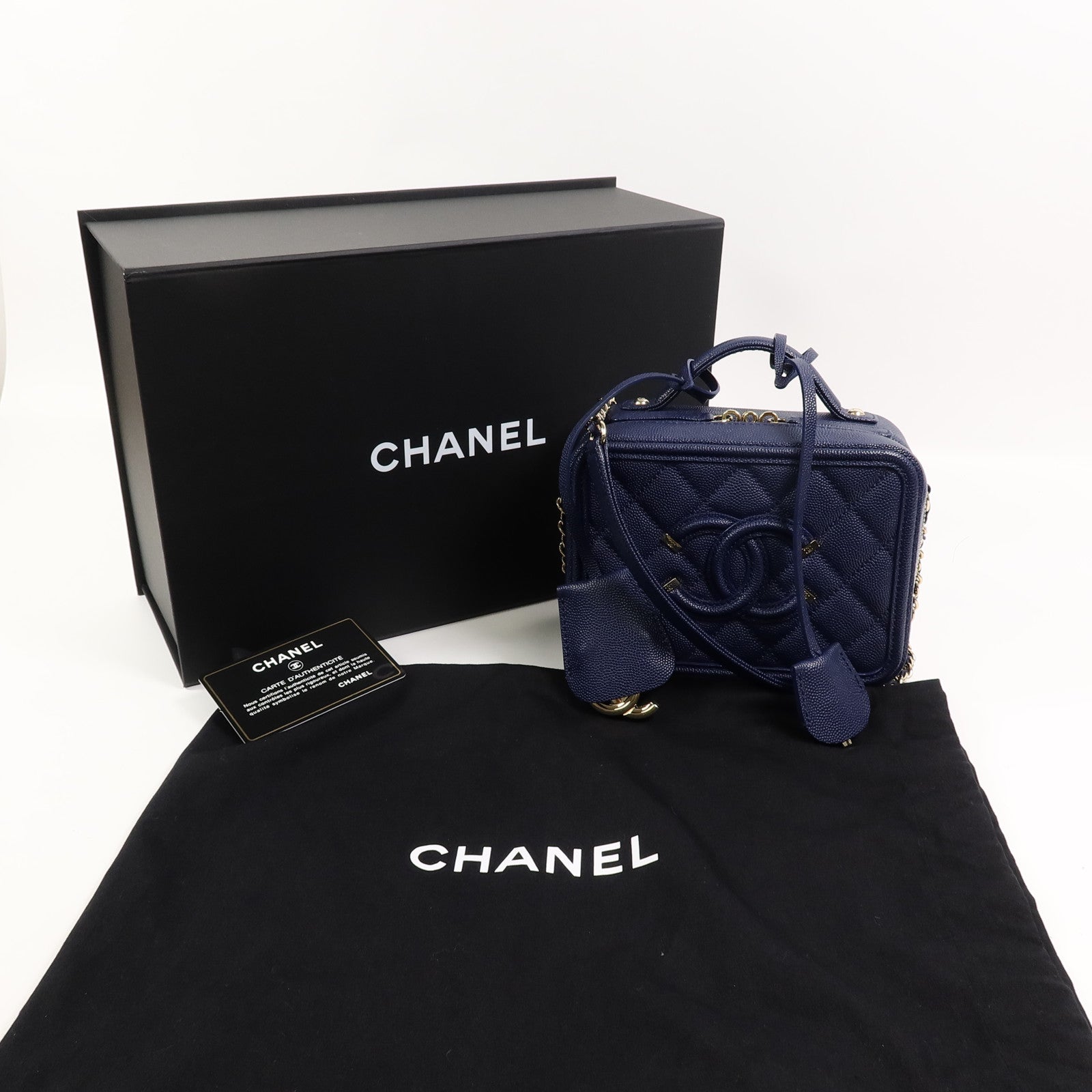 CHANEL 牛皮皮革CC Filigree Vanity Case手挽肩背兩用袋