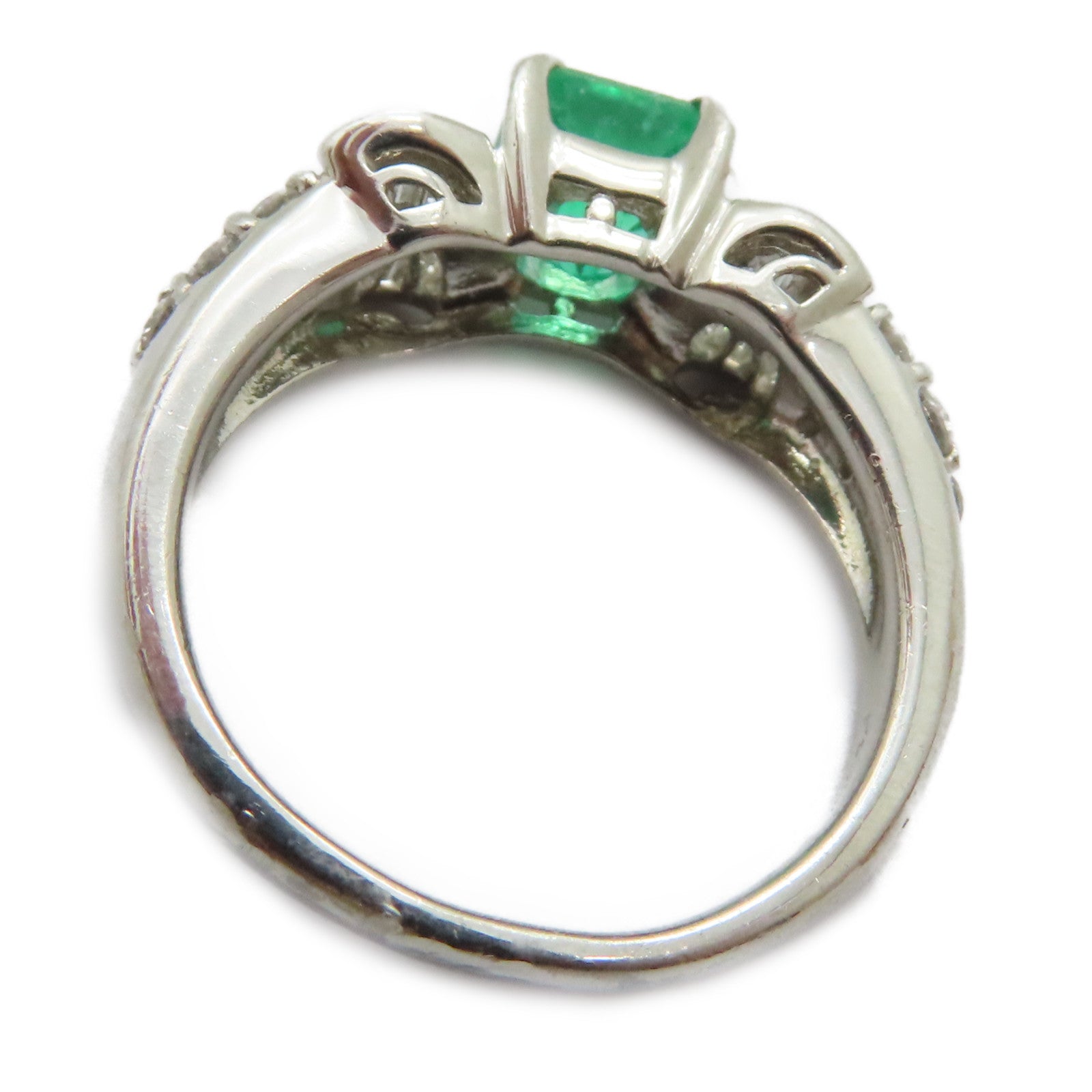 JEWELRY PT900鉑金Emerald Diamond Ring 0.89ct綠寶石/0.55ct鑽石戒指US#5.25
