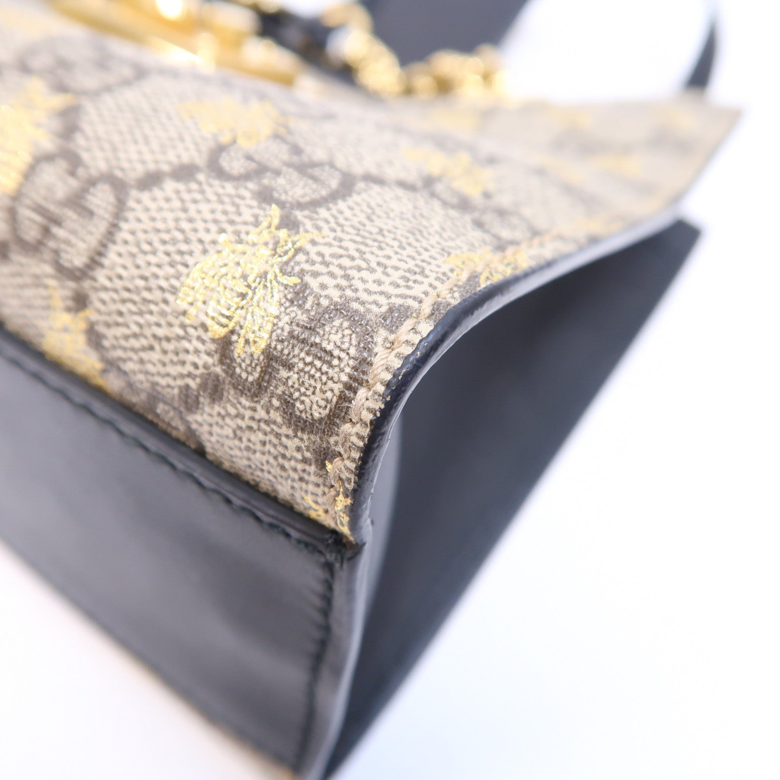 GUCCI 塗層帆布Padlock Bee金扣肩背袋啡色