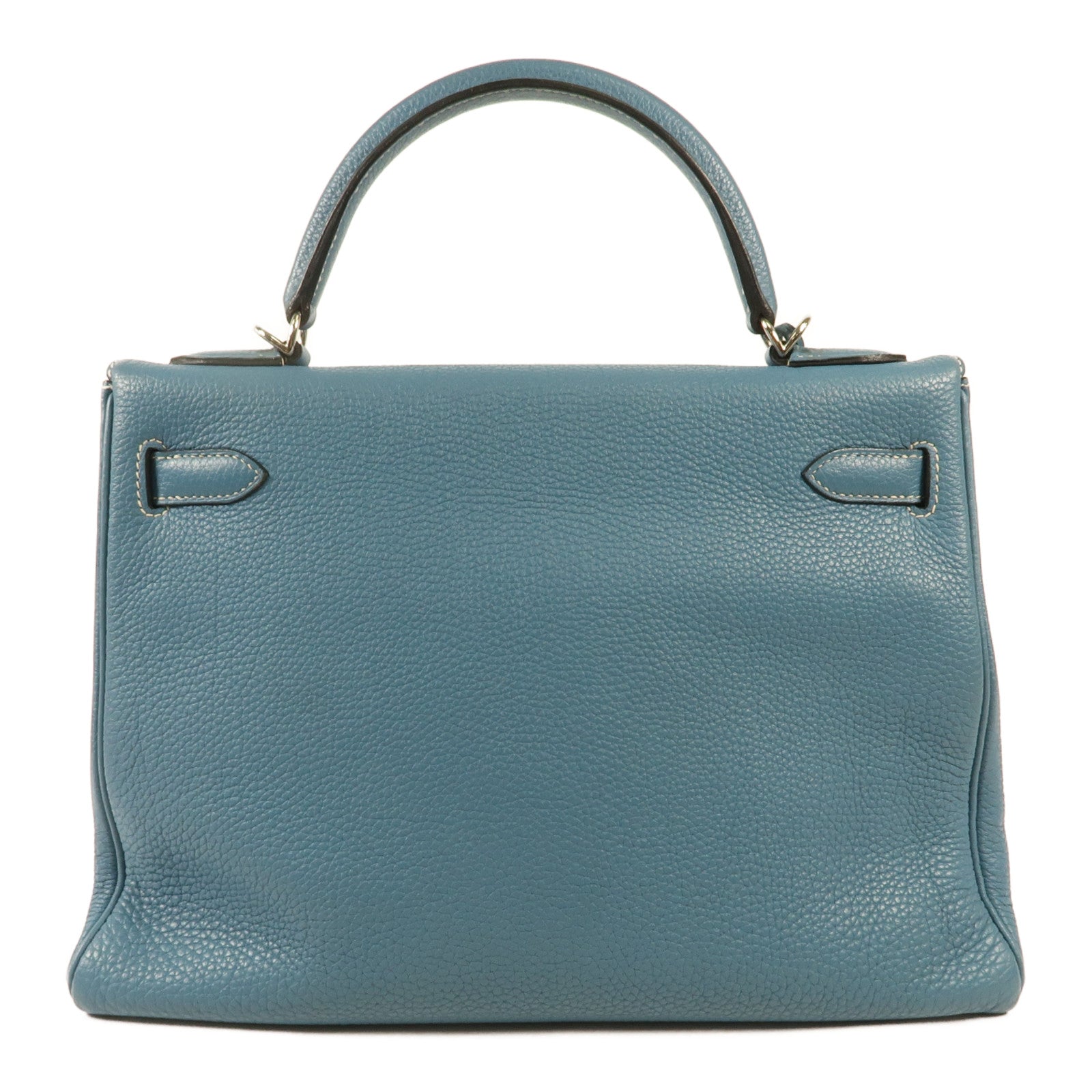 HERMES Togo皮革Kelly 32銀扣手挽肩背兩用袋Blue Jean