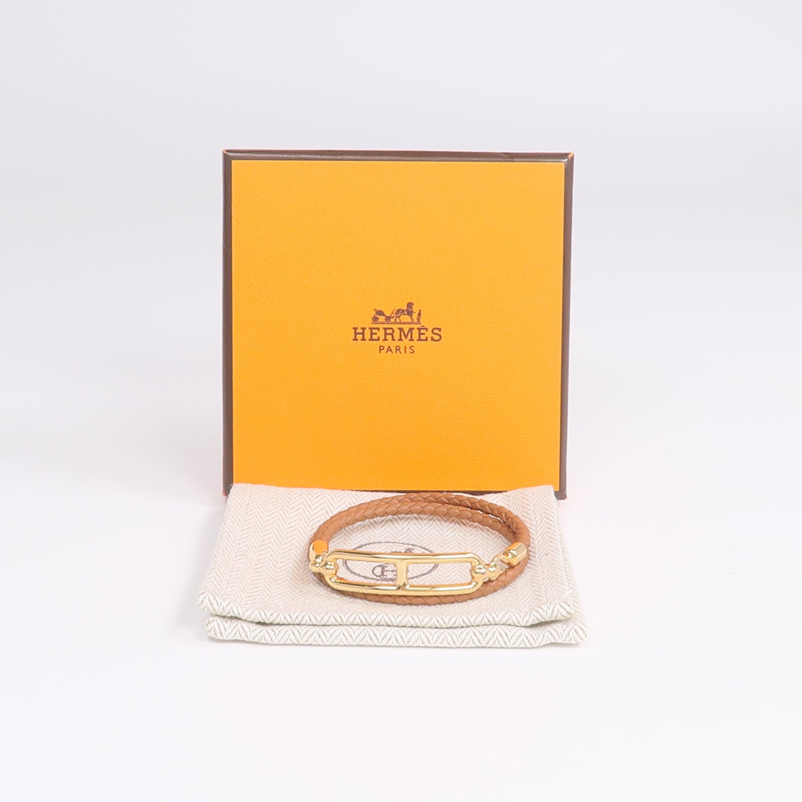 HERMES Swift皮革Roulis Double Tour Bracelet金扣手鏈Gold